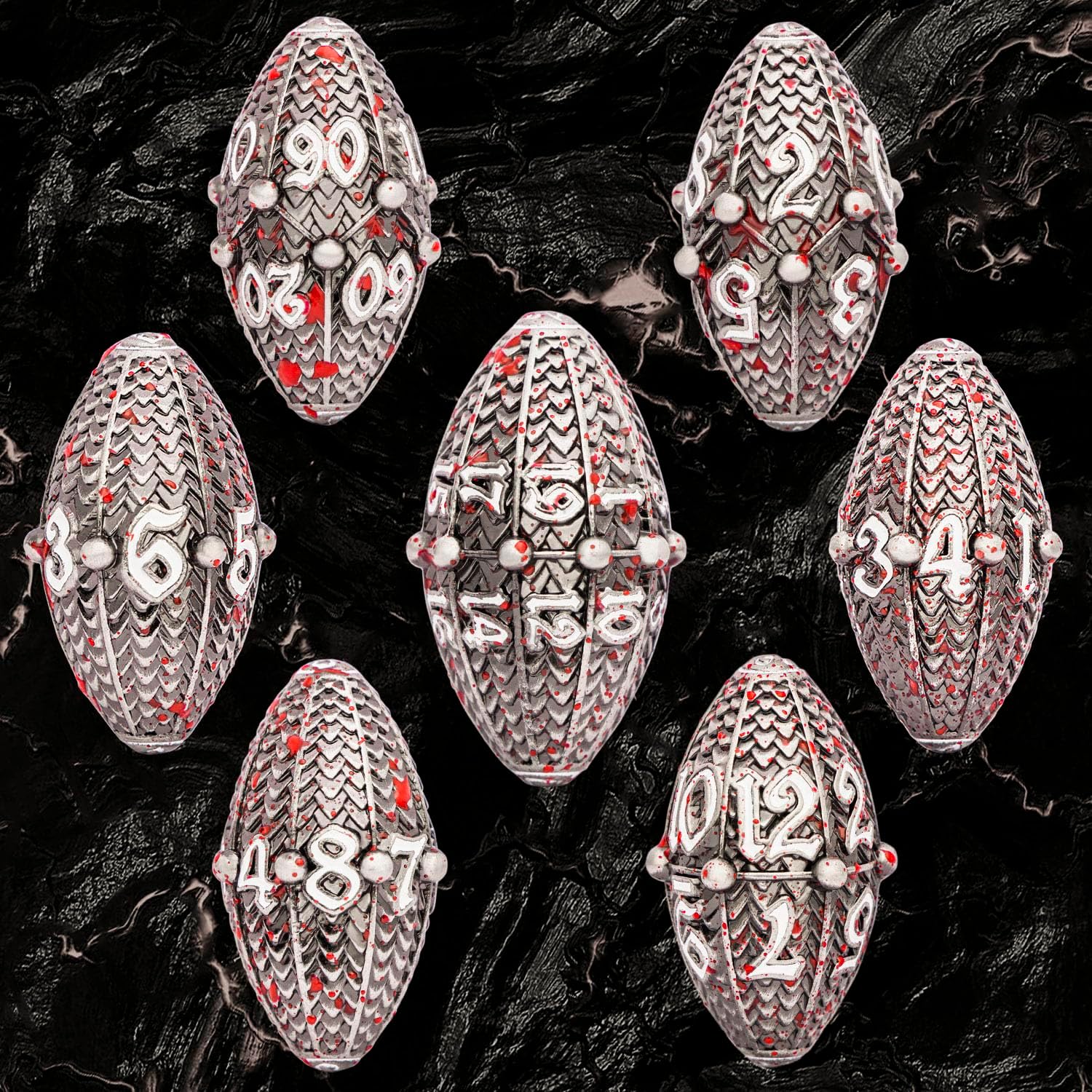 81SyzvmWw1L._AC_SL1500_.jpg ARUOHHA DND Metal Dice Blood Splatter Dragon Egg Dice with Rotating Dragon Egg Shell, Dungeons and Dragons Role Playing Game RPG D&D Dice Polyhedral D and D Dice Set D20 D12 D10 D8 D6 D4 - Image 2