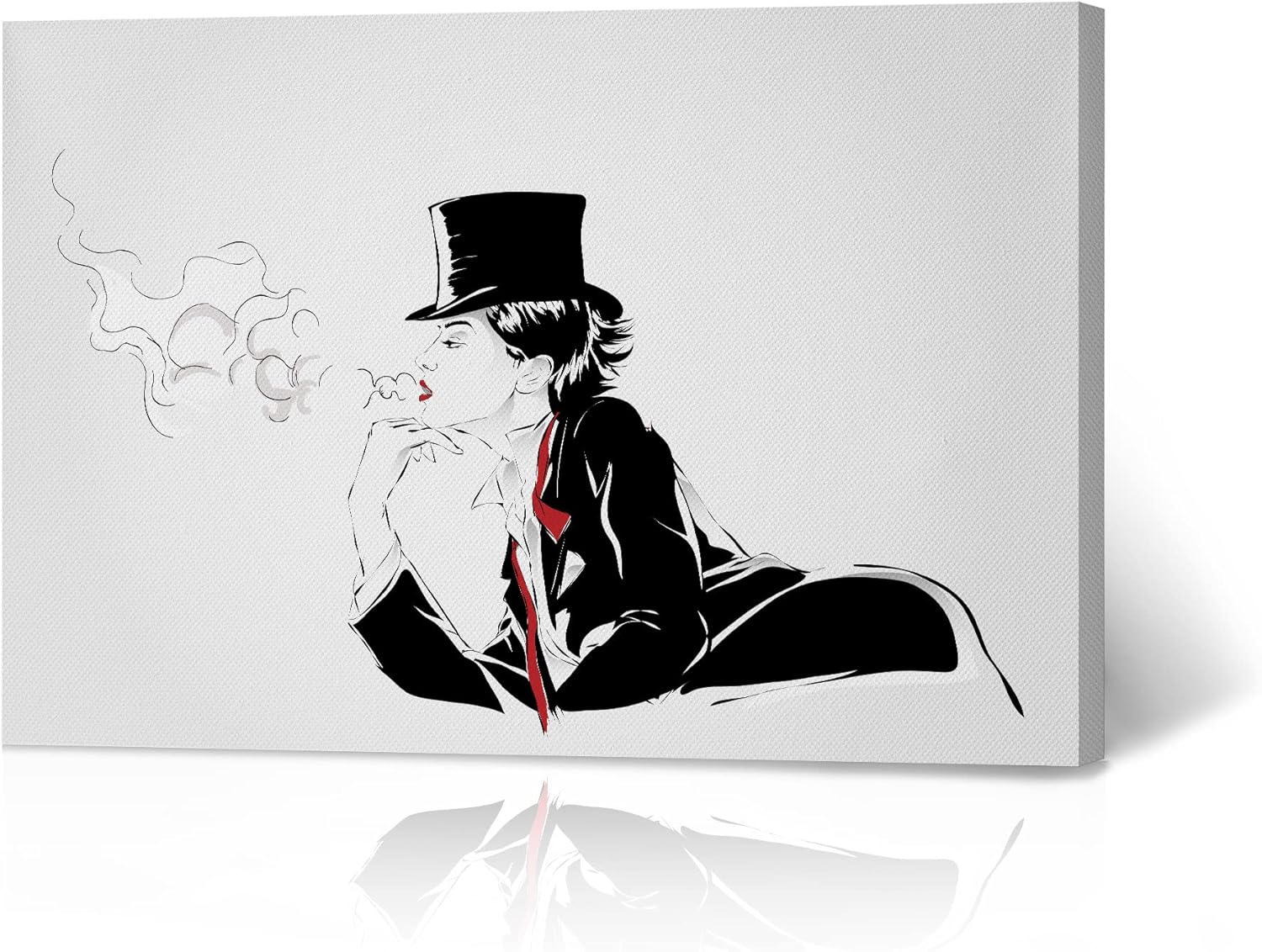 81UjmctWevL._AC_SL1500_.jpg HB Art Design Sexy Girl with Top Hat Blowing Smoke Drawing Smoke Weed Canvas Wall Art Print Living Room Bedroom Man Cave Garage Cannabis Hemp Hippie Decor Stoner Gift Ready to Hang 24x36