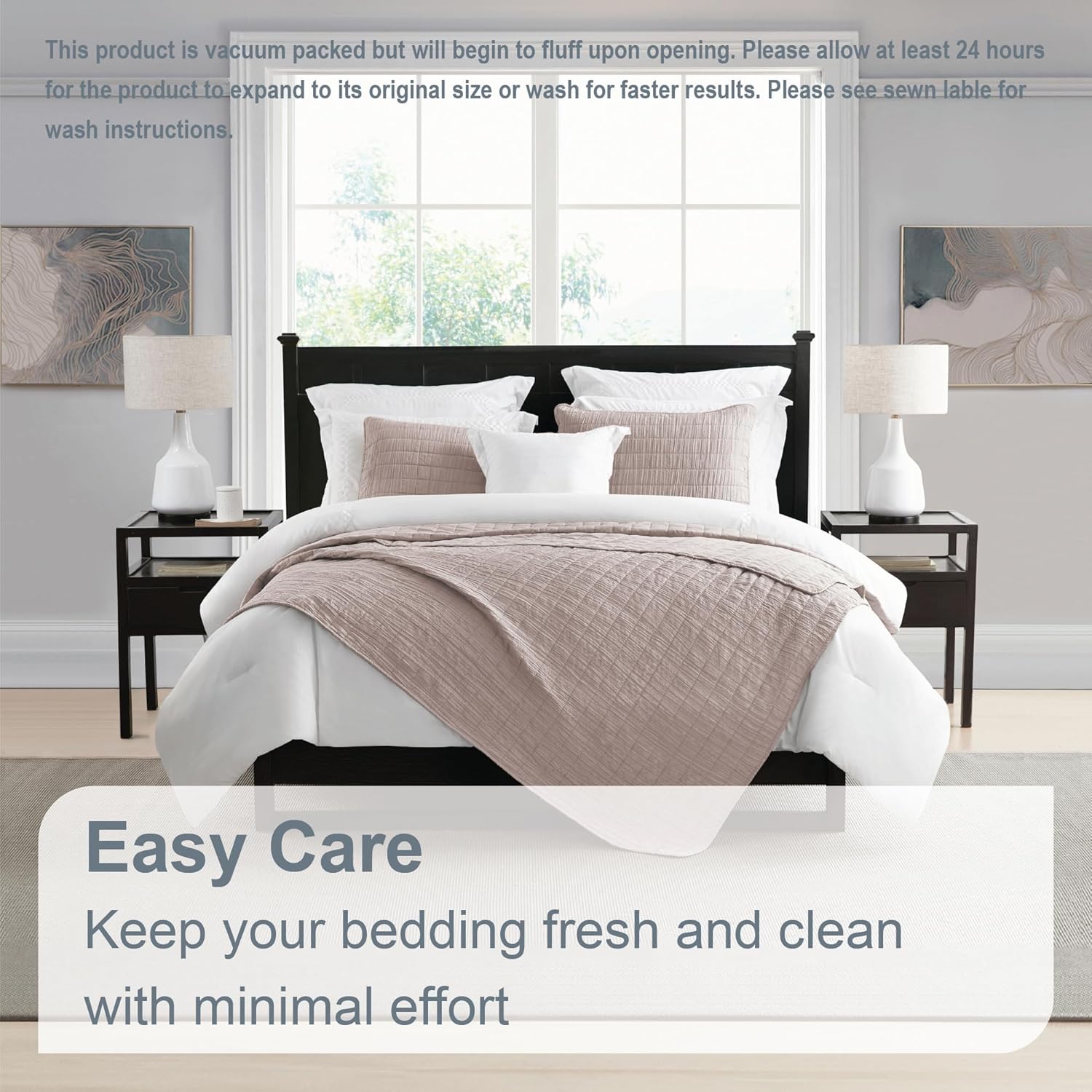 81VWxSVaH-L._AC_SL1500_.jpg Swift Home Lightweight Oversized, Ultra-Soft, Enzyme Washed, Crinkle Texture, Breathable Cotton Blend Fill, 3-Piece Coverlet/Bedspread/Quilt Set – Mushroom, Full/Queen - Image 5