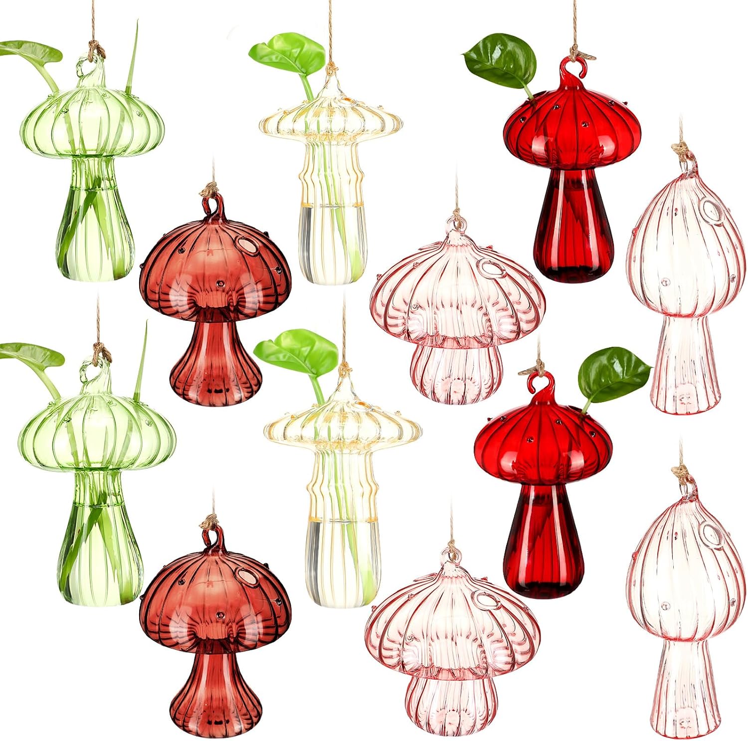 81VZMQtWTnL._AC_SL1500_.jpg 12 Sets Mushroom Vase Hanging Glass Planter Small Hanging Propagation Station Cute Mushroom Hydroponic Flower Vases Mini Wall Glass Terrarium with Rope and Hooks for Home Decor