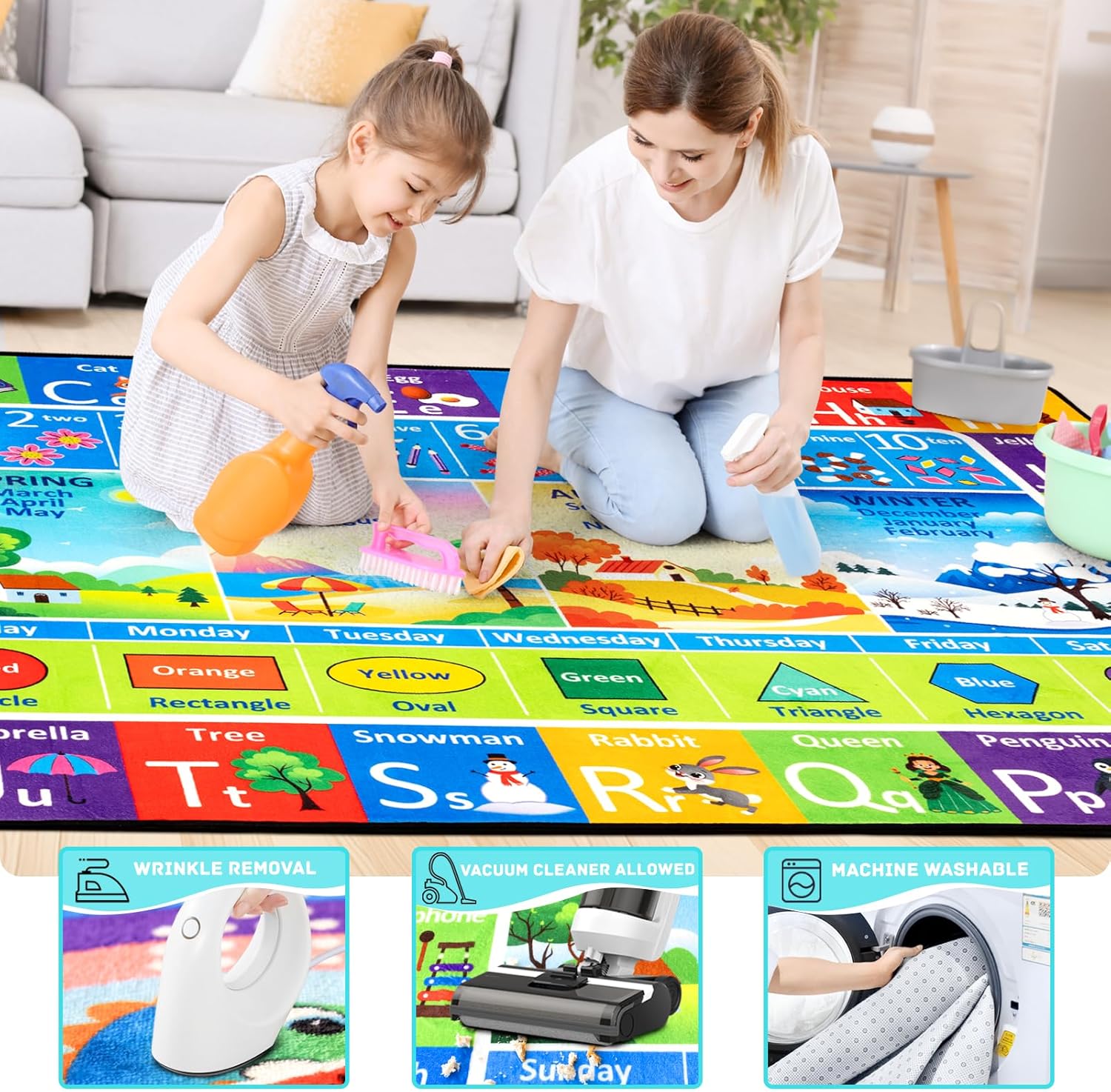 81VsKCsCQ1L._AC_SL1500_.jpg ABC Rug for Kids Playroom, Alphabet Rug 5x7 Feet, Washable Play Mat Rug Non-Slip ABC Mats Classroom Carpet for Learning Letters, Animal, Shape, Color, Nursery Toddler Play Room Decor - Image 4
