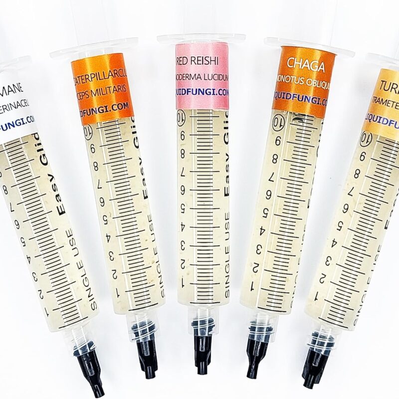 Liquid Culture Syringe 5 Pack - Medicinal Mushroom Mycology Starter Pack - Grow supplement medicinal mushrooms on agar, grain, or standard master mix hardwood blocks