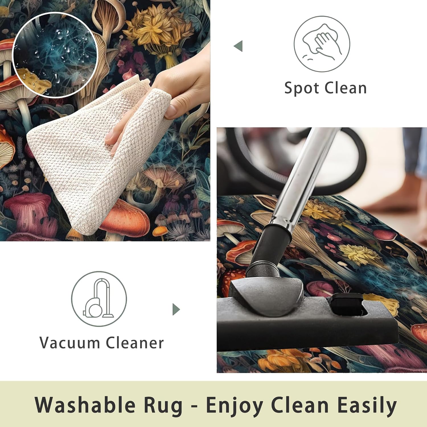 81Wqy9gQj1L._AC_SL1500_.jpg Area Rugs 5x7 Washable Rug Vintage Mushrooms Living Room Rug Soft Anti-Skid Thin Carpet Indoor Floor Non-Shedding Carpets for Bedroom Dining Room Farmhouse Nursery Home Office - Image 3