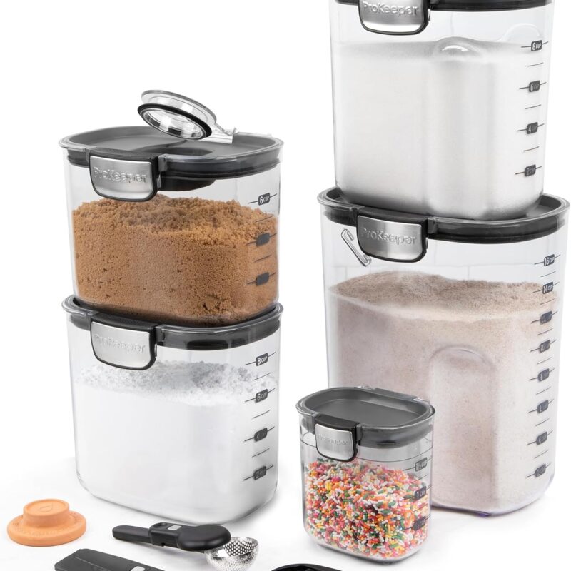 ProKeeper+ 9 Piece Clear Plastic Airtight Food Flour and Sugar Baker's Kitchen Storage Organization Container Canister Set with Magnetic Accessories