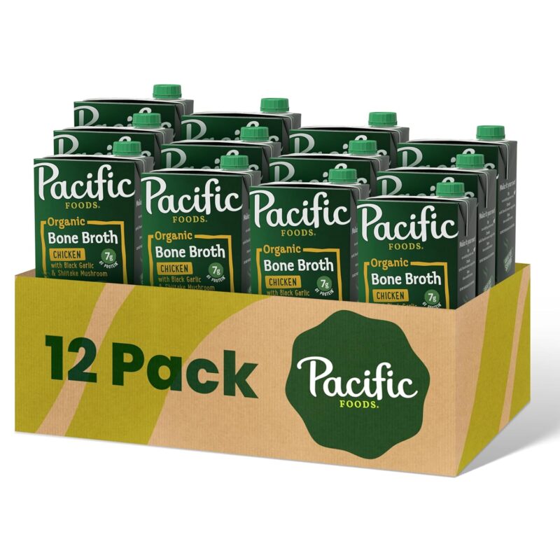 Pacific Foods Organic Chicken Bone Broth With Black Garlic and Shiitake Mushroom, 32 oz Carton (12 Pack)