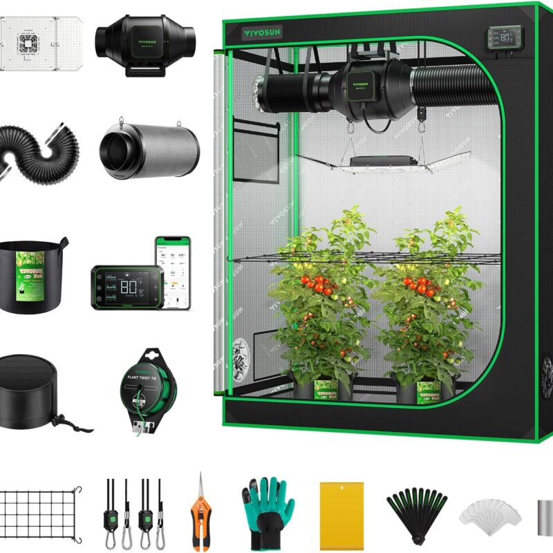 VIVOSUN GIY Smart Grow Tent System 4x2, WiFi-Integrated Grow Tent Kit, with Automate Ventilation and Circulation, Schedule Full Spectrum 200W LED Grow Light, and GrowHub E42A Controller