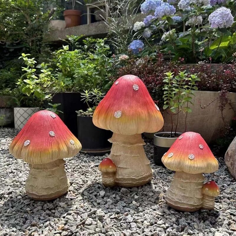 Mushroom Decor Fairy Garden Accessories - Outdoor Garden Decor 3pcs Mushrooms Ornament for Garden Decoration Garden Gnome's Favorite Mushroom Statues (3pcs Red)