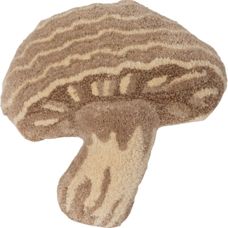Creative Co-Op, Beige and Brown Wool Tufted Mushroom Shaped Pillow, with Cotton Back, Cream Color