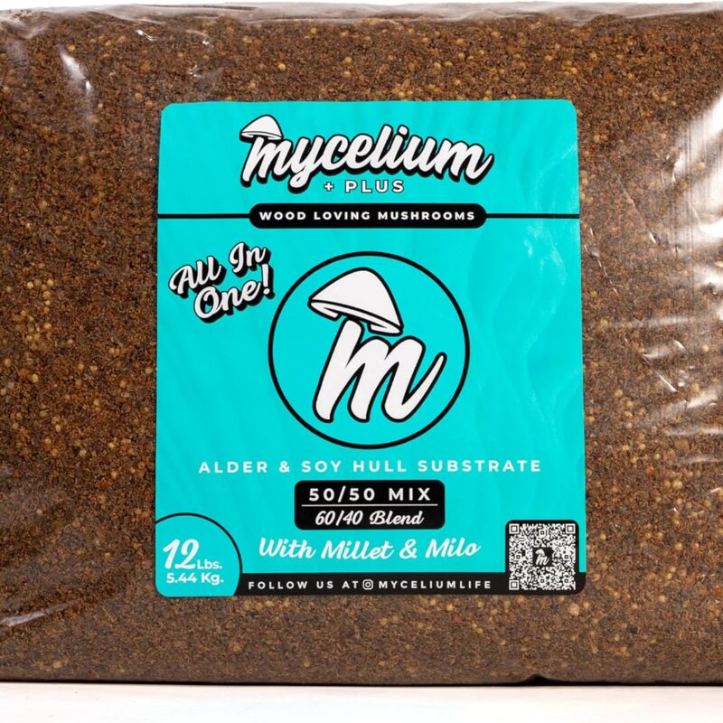 Mycelium Plus Gourmet Mushroom All-in-One Bag - Premium Organic 12 LB Blend of 50% Alder & 50% Soy Hull Substrate with Sterilized Millet/Milo Grain - Perfect for Wood-Loving Mushrooms