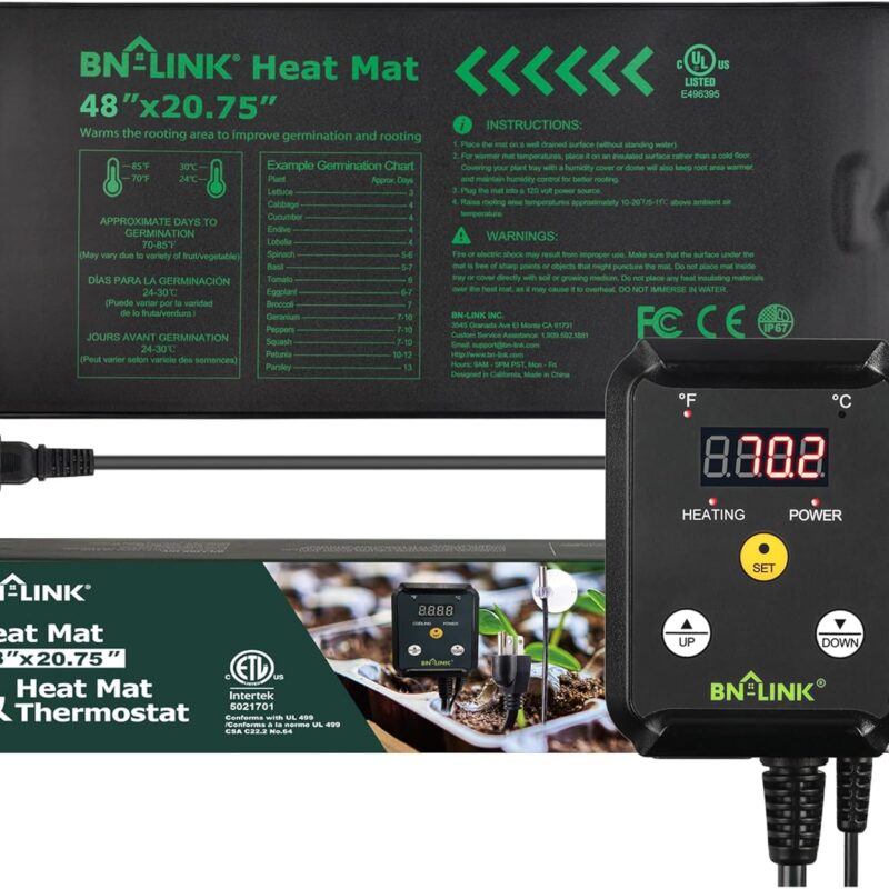 81b0Vydvw9L._AC_SL1500_.jpg BN-LINK Seedling Heat Mat Heating Pad 48" x 20.75" with Digital Thermostat Controller Combo Set Waterproof for Indoor Seed Starting and Plant Germination