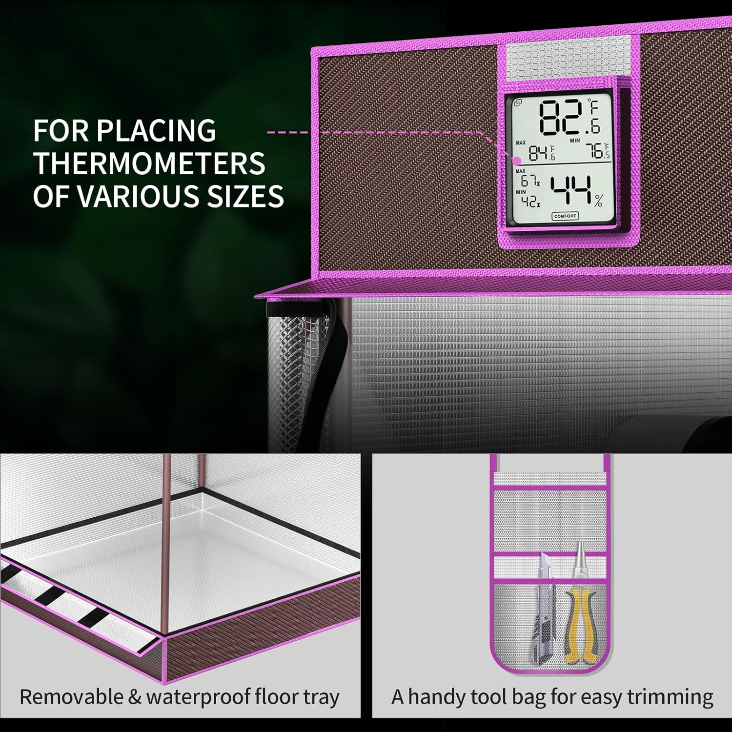 81c642EUeL._AC_SL1500_.jpg ATOUR 4x2 Grow Tent, 48"x24"x60''High Reflective Mylar 1680D Hydroponic Grow Tents, Waterproof Grow Tent with Double Cleart Observation Door and Floor Tray, for Indoor Plant Growing - Image 4