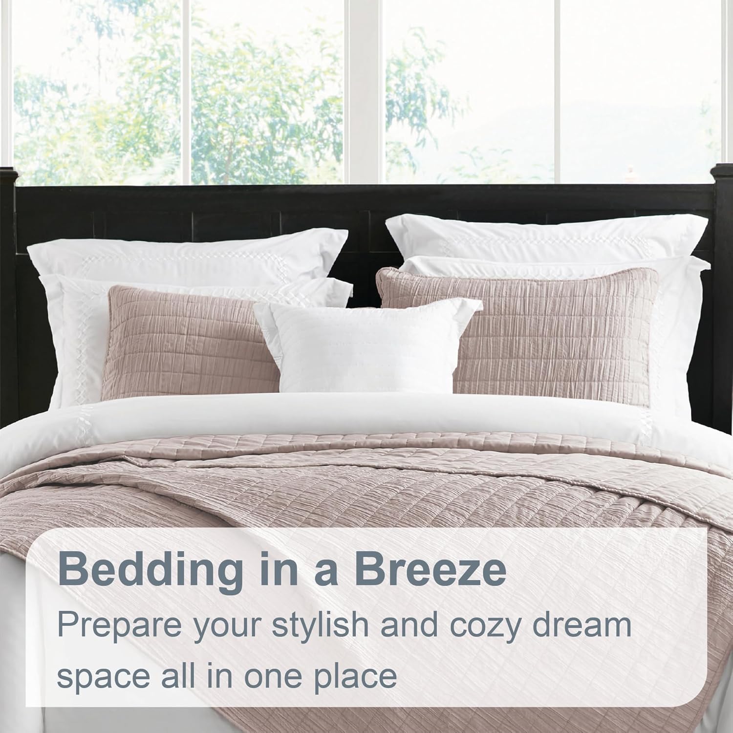 81cQgkzUEYL._AC_SL1500_.jpg Swift Home Lightweight Oversized, Ultra-Soft, Enzyme Washed, Crinkle Texture, Breathable Cotton Blend Fill, 3-Piece Coverlet/Bedspread/Quilt Set – Mushroom, Full/Queen - Image 6