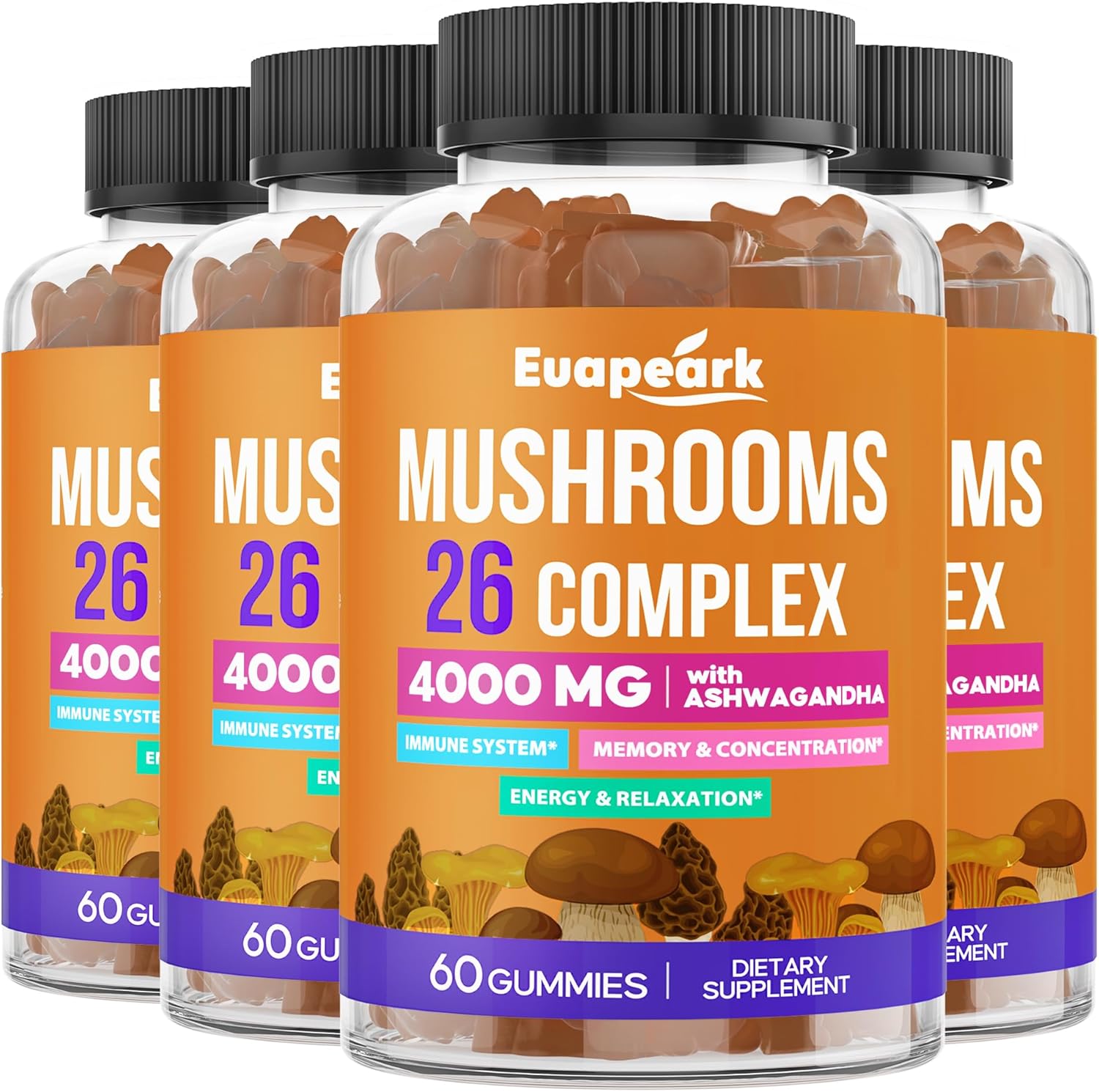 81dOA7EhyNL._AC_SL1500_.jpg Mushroom Gummies, Mushroom Supplement 4000mg with Ashwagandha & Lion's Mane, Turkey Tail, Reishi, Chaga, Cordyceps & More for Brain, Energy, Focus, Organic Mushrooms Complex Gummies for Adults, 240ct