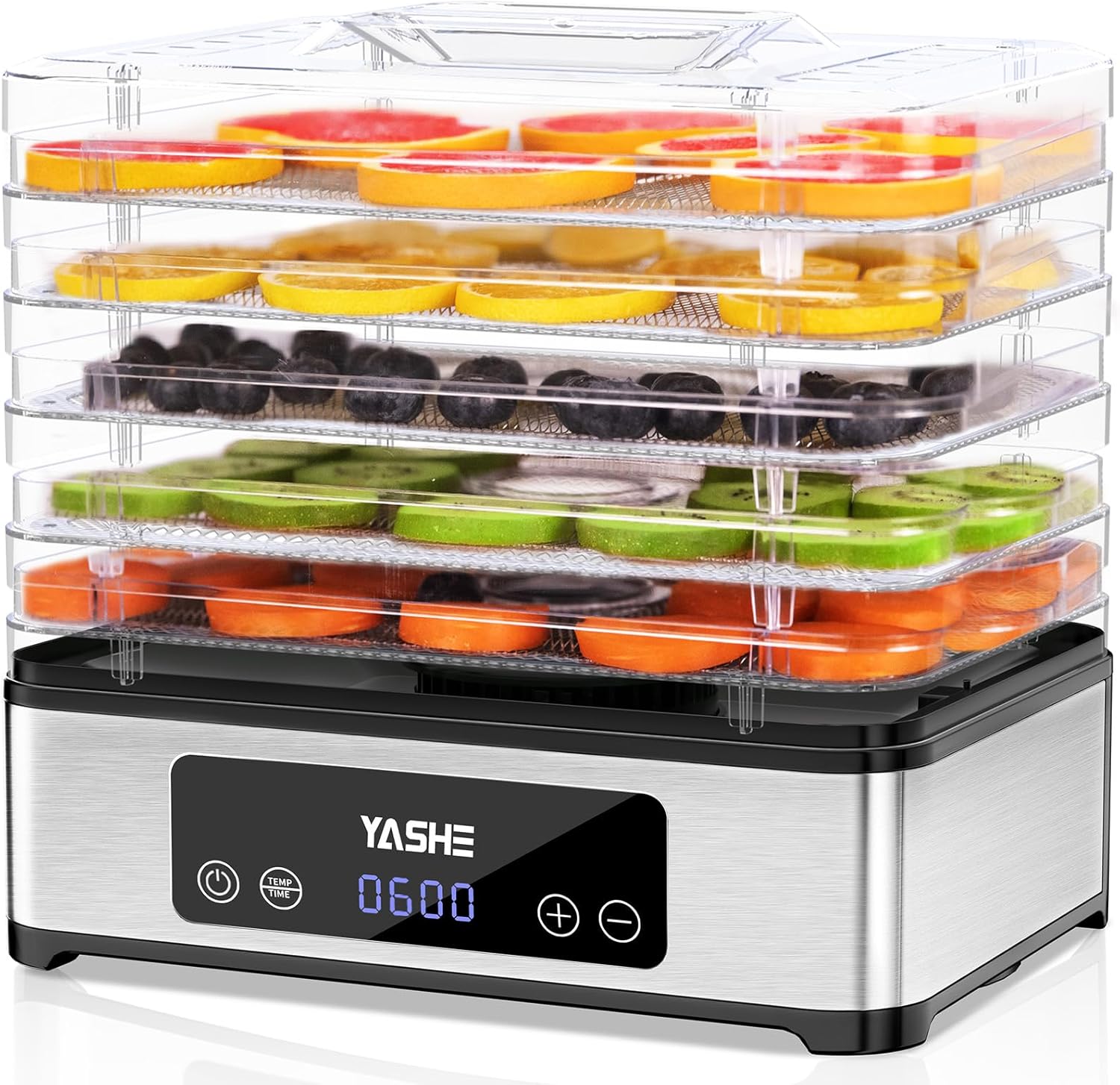 81doDqjFHuL._AC_SL1500_.jpg YASHE Food Dehydrator Machine, 5 Stainless Steel Trays Food Dryer, 48H Timer and Temperature Control, Recipes Book Included, 420W Dehydrators for Food and Jerky, Herbs, Meat, Fruit, Dog Treats