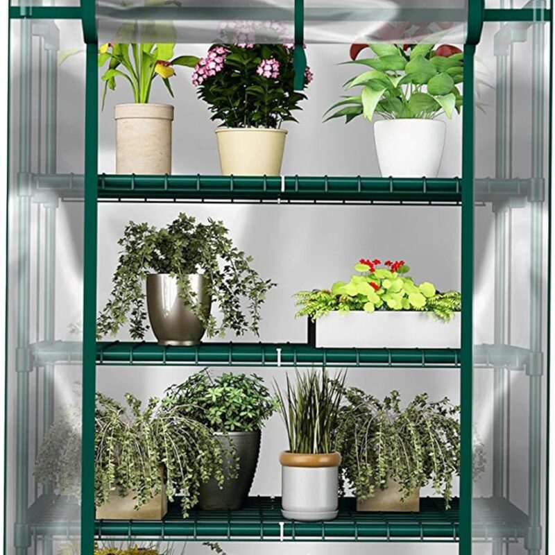 4 Tier Mini Greenhouse - Portable Greenhouse with Locking Wheels and PVC Cover for Indoor or Outdoor - 27 x 19 x 63-Inch Green House by Home-Complete