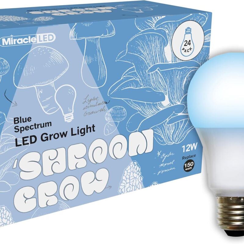 Miracle LED Shroom Grow Indoor LED Grow Bulbs for Oyster, Shiitake, Lions Mane Mushrooms ect. with Ultra Grow Blue Spectrum Replace 150W LED Grow Bulbs (24-Pack)