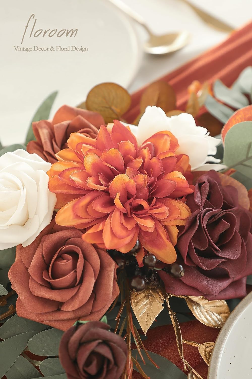 81hZtyfC3TL._AC_SL1500_.jpg Floroom 6ft Artificial Eucalyptus Garland with Flowers Fake Greenery Burnt Orange Faux Floral Vine Garland for Table Decor Wedding Centerpieces Bridal Shower Party Decorations, Terracotta - Image 5