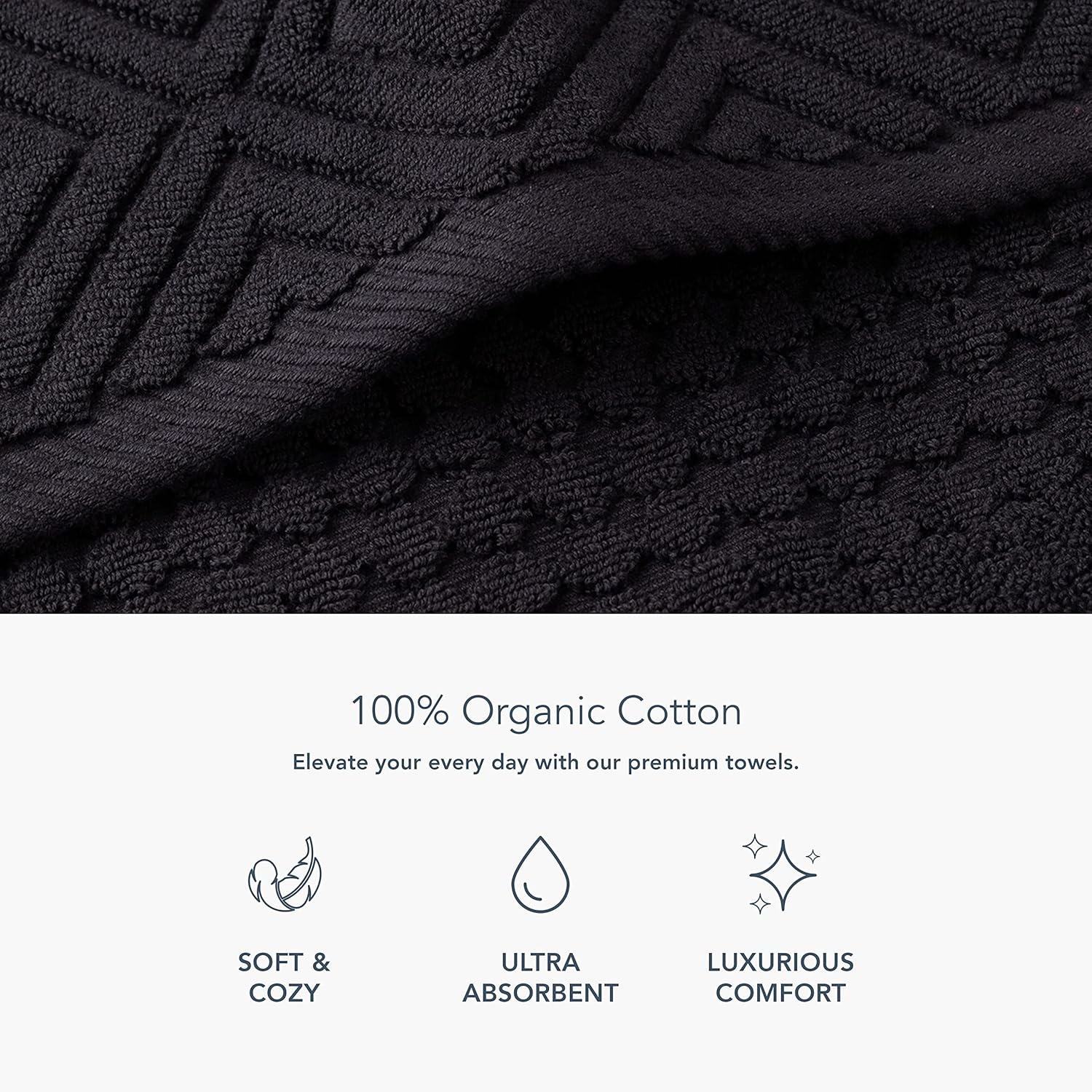 81jGuMl4uQL._AC_SL1500_.jpg Texere 100% Organic Cotton Diamond Jacquard 700 GSM Luxury Bath Towel Sets - Ultra Soft and Absorbent Hotel and Spa Quality (Diamond, Black, 4 Bath Towels) - Image 2