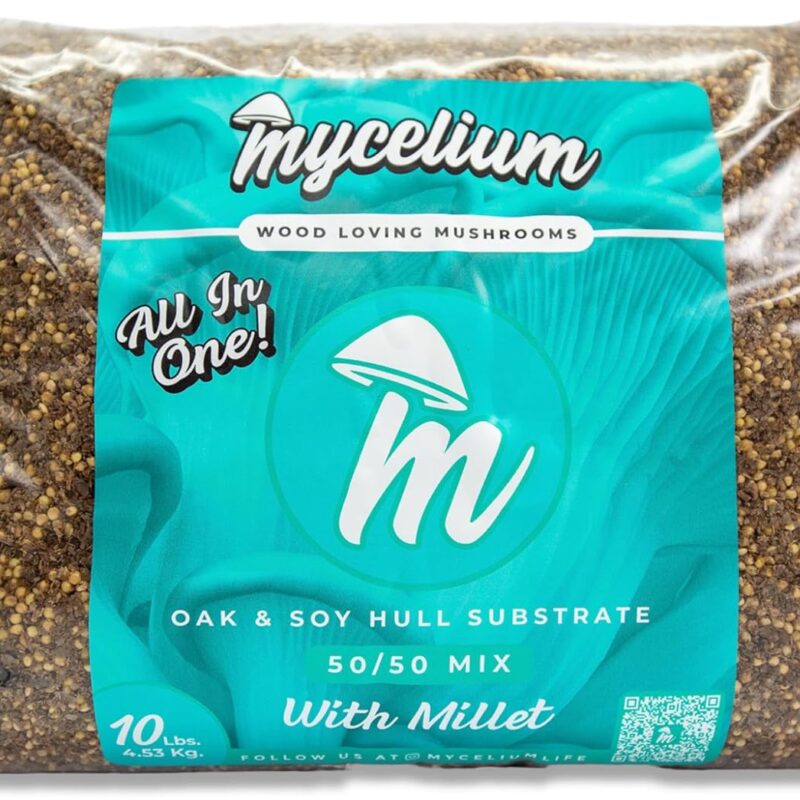 Mycelium Gourmet Mushroom All-in-One Bag - Premium Organic 10LB Blend of Oak & Soy Hull Substrate with Sterilized Millet - Perfect for Variety of Wood-Loving Mushrooms - Home Growing Made Easy