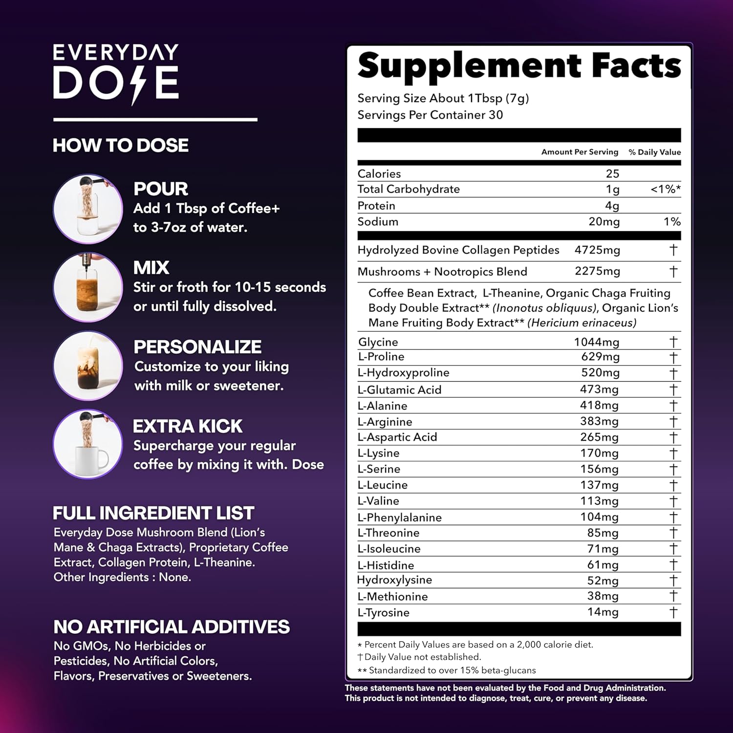 81kSBDNvZL._AC_SL1500_.jpg The Mushroom Coffee by Everyday Dose Premium Coffee Extract with Grass-Fed Collagen, Chaga, Lions Mane & L-Theanine for Better Focus, Energy, Digestion, Skin, and Immunity 30 Servings - Image 2
