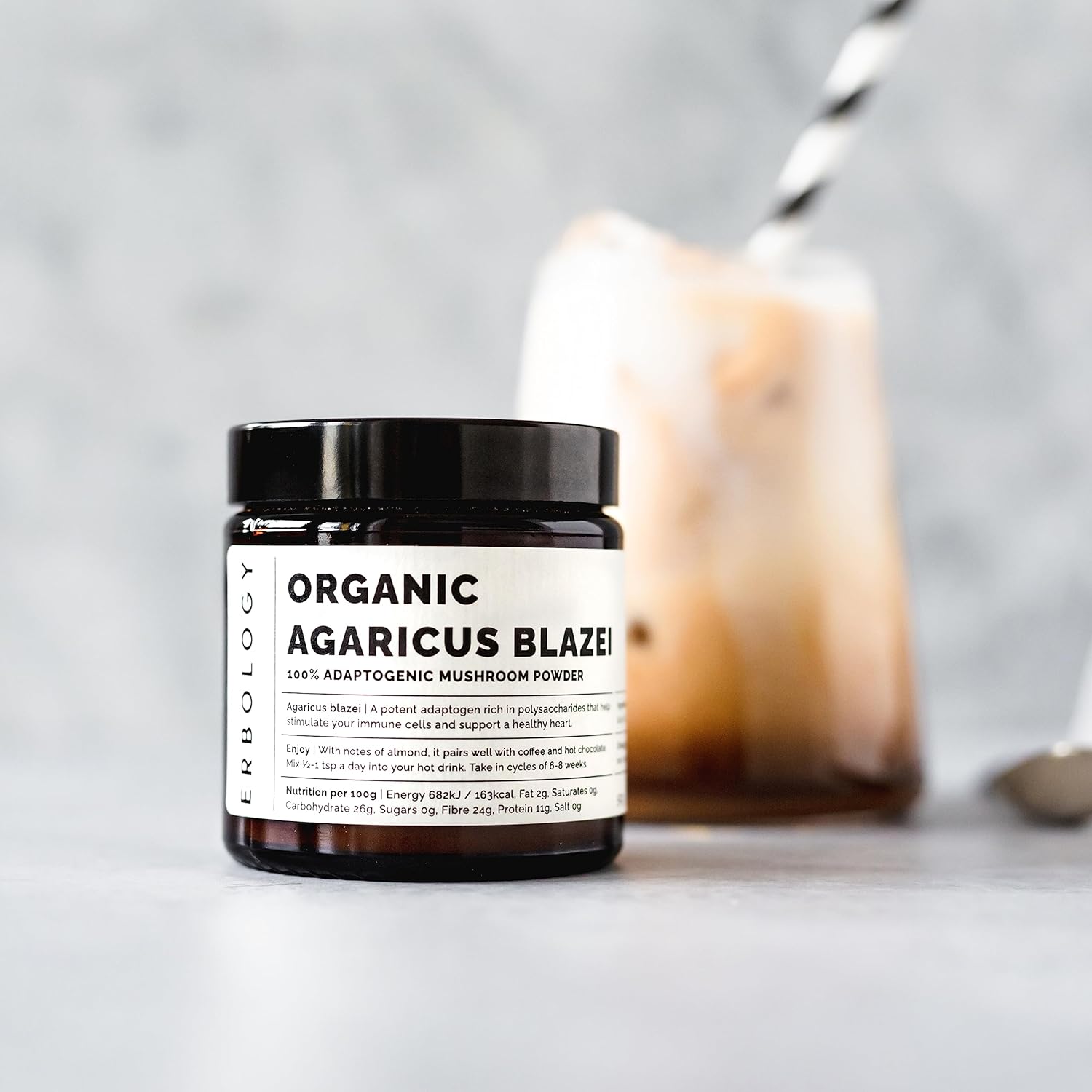 81kqg9Tt8LL._AC_SL1500_.jpg Erbology Organic Agaricus Blazei Mushroom Powder 50 Servings - 25% Beta-glucans - Immunity and Heart - Small Batch - Sustainably Grown in Europe - Vegan - Non-GMO - No Added Fillers - Image 3