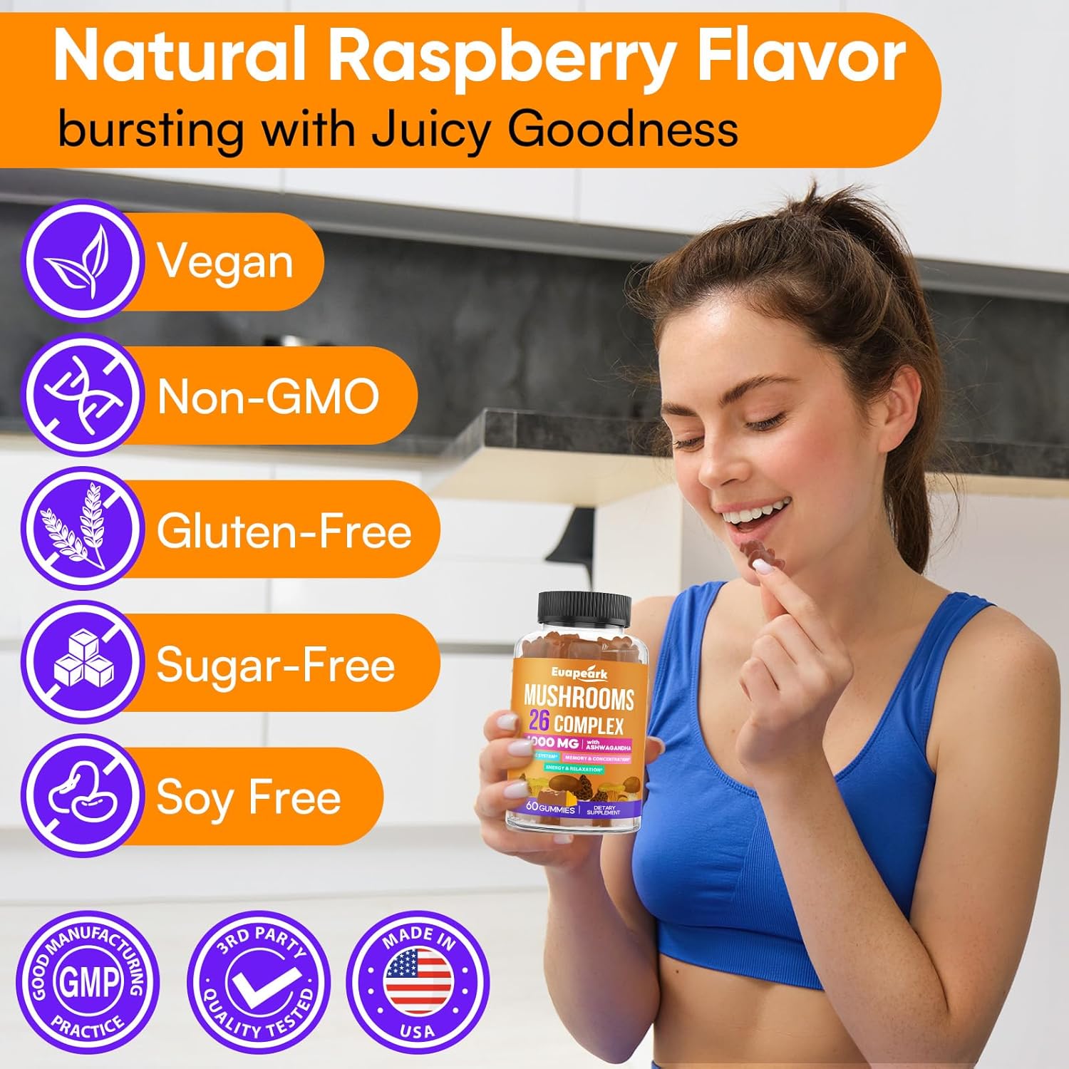 81lGBmbKG0L._AC_SL1500_.jpg Mushroom Gummies, Mushroom Supplement 4000mg with Ashwagandha & Lion's Mane, Turkey Tail, Reishi, Chaga, Cordyceps & More for Brain, Energy, Focus, Organic Mushrooms Complex Gummies for Adults, 240ct - Image 7