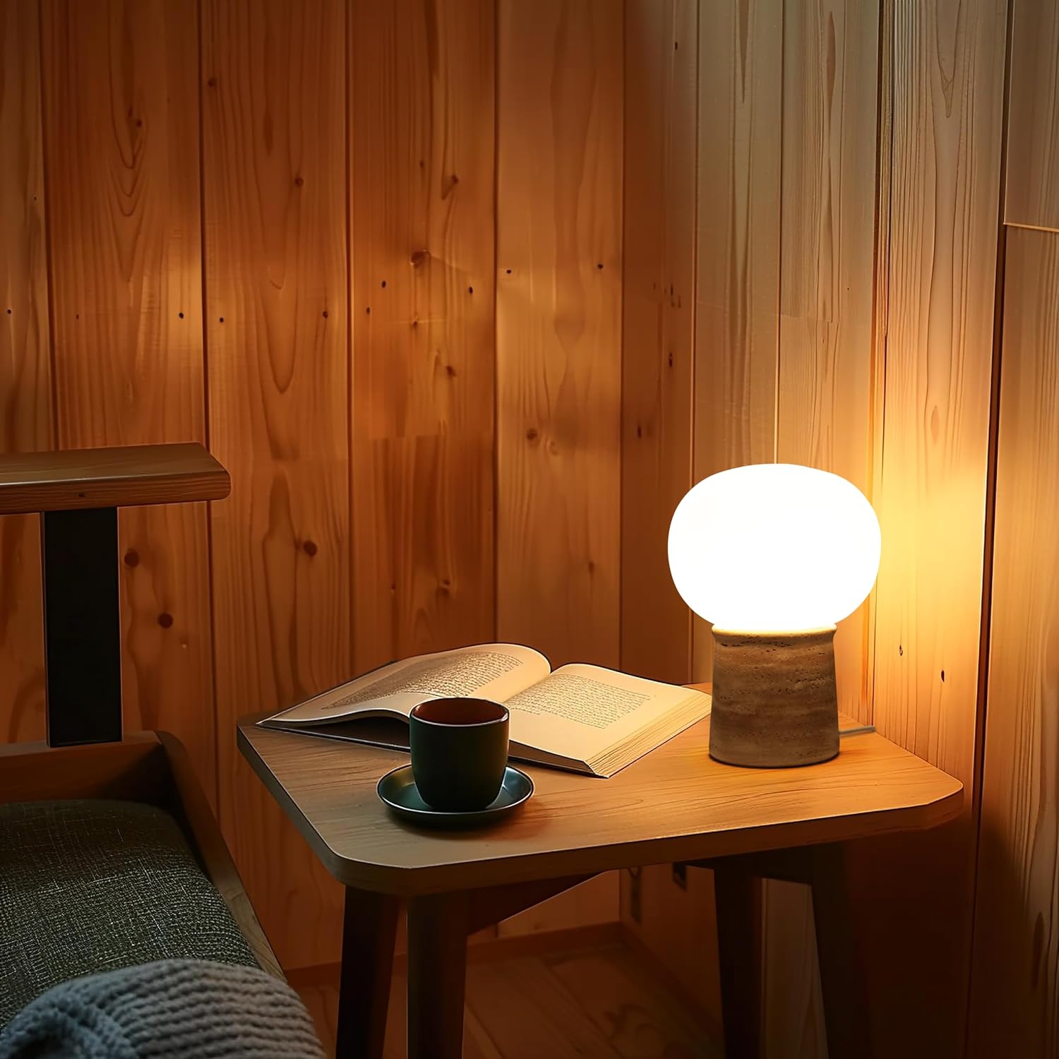 81lLYqsePTL._AC_SL1500_.jpg Brightech Neptune LED Table Lamp - Modern Mushroom Style Lamp with Natural Base, Glass Globe Lampshade for Bedroom, Living Room, Bedside - 2700k Dimmable Soft White Light at Side Table, End Table - Image 8