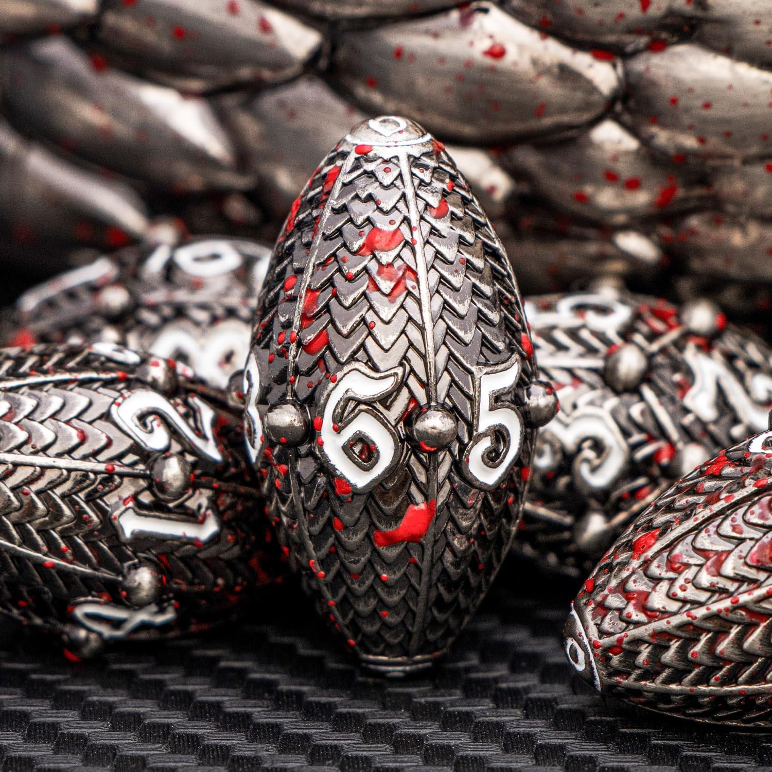 81mgKKiQkuL._AC_SL1500_.jpg ARUOHHA DND Metal Dice Blood Splatter Dragon Egg Dice with Rotating Dragon Egg Shell, Dungeons and Dragons Role Playing Game RPG D&D Dice Polyhedral D and D Dice Set D20 D12 D10 D8 D6 D4 - Image 4