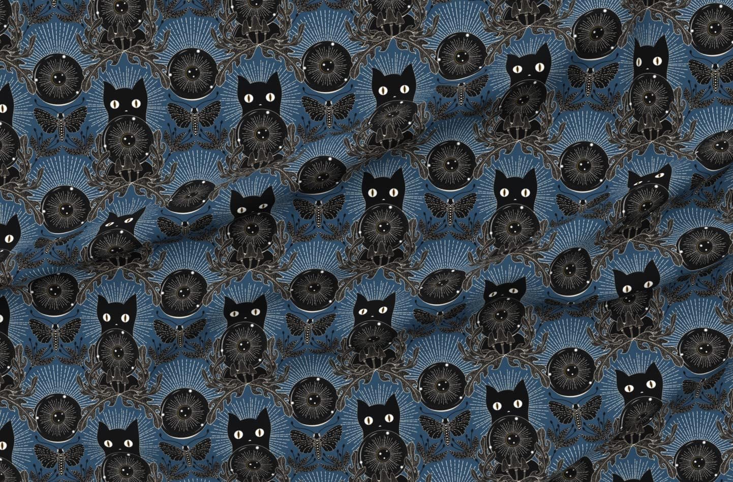 81pM0c46yML._AC_SL1442_.jpg Spoonflower Fabric - Kitty Moth Moon Mushrooms Crystal Ball Floral Flowers Printed on Upholstery Velvet Fabric by The Yard - Upholstery Home Decor Bottomweight Apparel