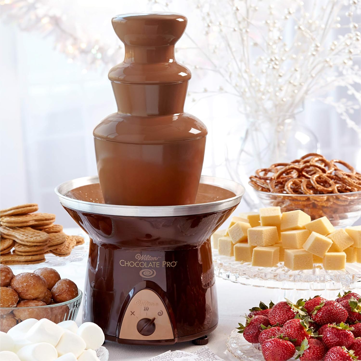 81piU4oSNgL._AC_SL1500_.jpg Wilton Chocolate Pro Chocolate Fountain and Fondue Fountain - Designed to Keep Chocolate Melted for Easy Treat Dipping, 3-Tier, 16-Inches Tall, 4-lb Capacity - Image 7
