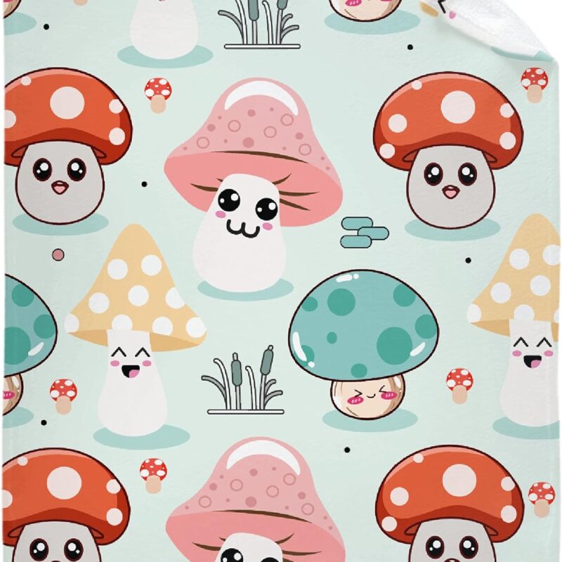 Cute Mushroom Head Blanket Throw, Ultral Soft Warm Lightweight Flannel Fleece Micro Cartoon Anime Mushroom Blanket Suit for Bed Couch Sofa Travel Gift Home Mushroom Decor 120"x90" XL for Family