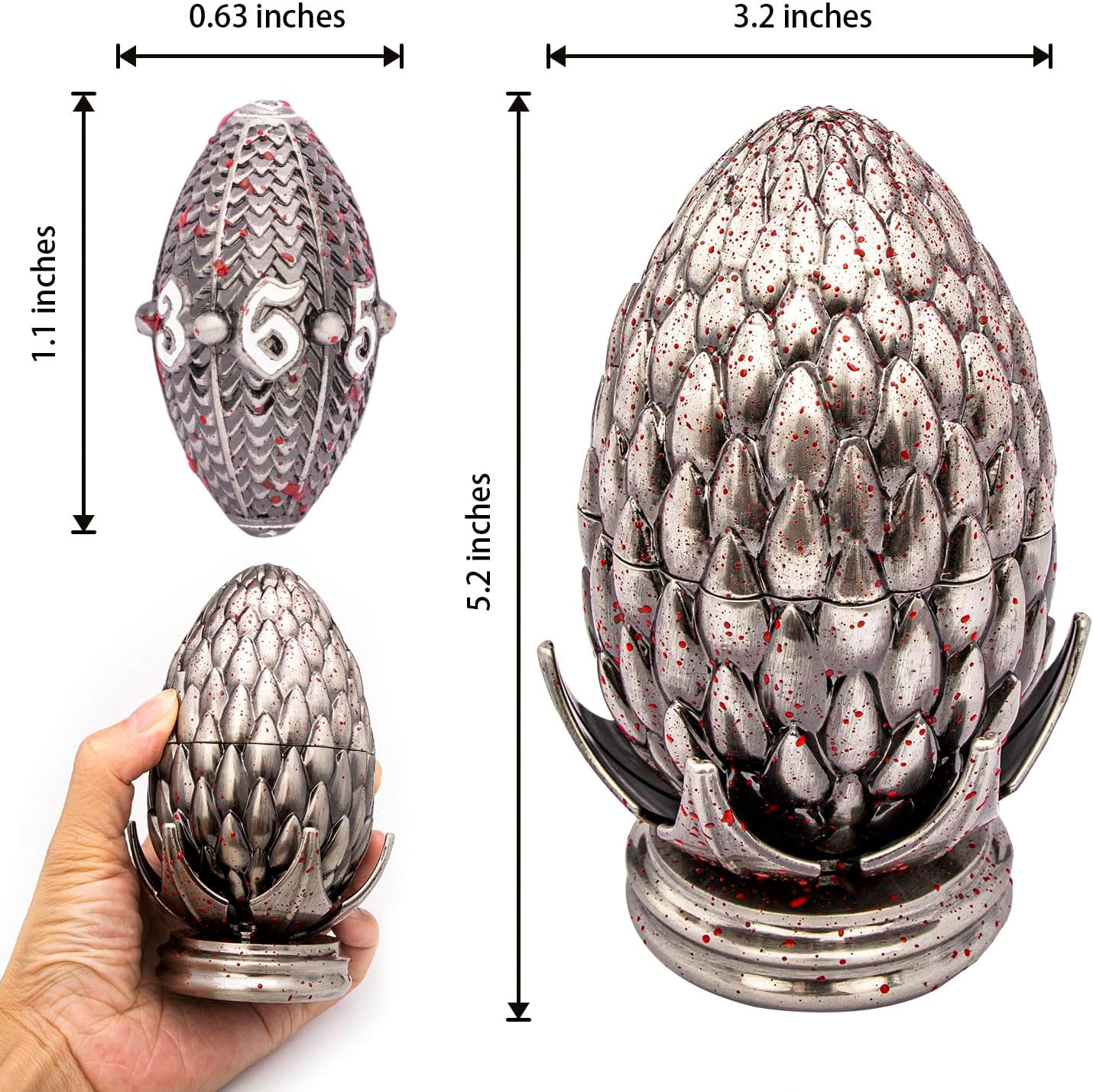 81sCgpRuvAL._AC_SL1500_.jpg ARUOHHA DND Metal Dice Blood Splatter Dragon Egg Dice with Rotating Dragon Egg Shell, Dungeons and Dragons Role Playing Game RPG D&D Dice Polyhedral D and D Dice Set D20 D12 D10 D8 D6 D4 - Image 7