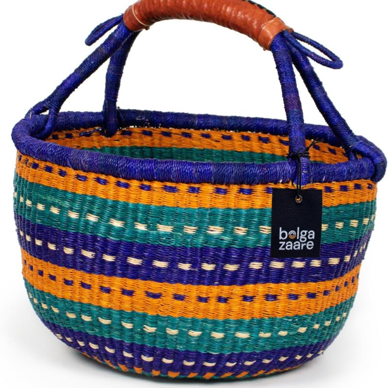 Market Basket, Handmade in Ghana Africa by Women Artisans (Colorful, Large) (16"-18" Diameter x 9"-10" H) (1 basket)