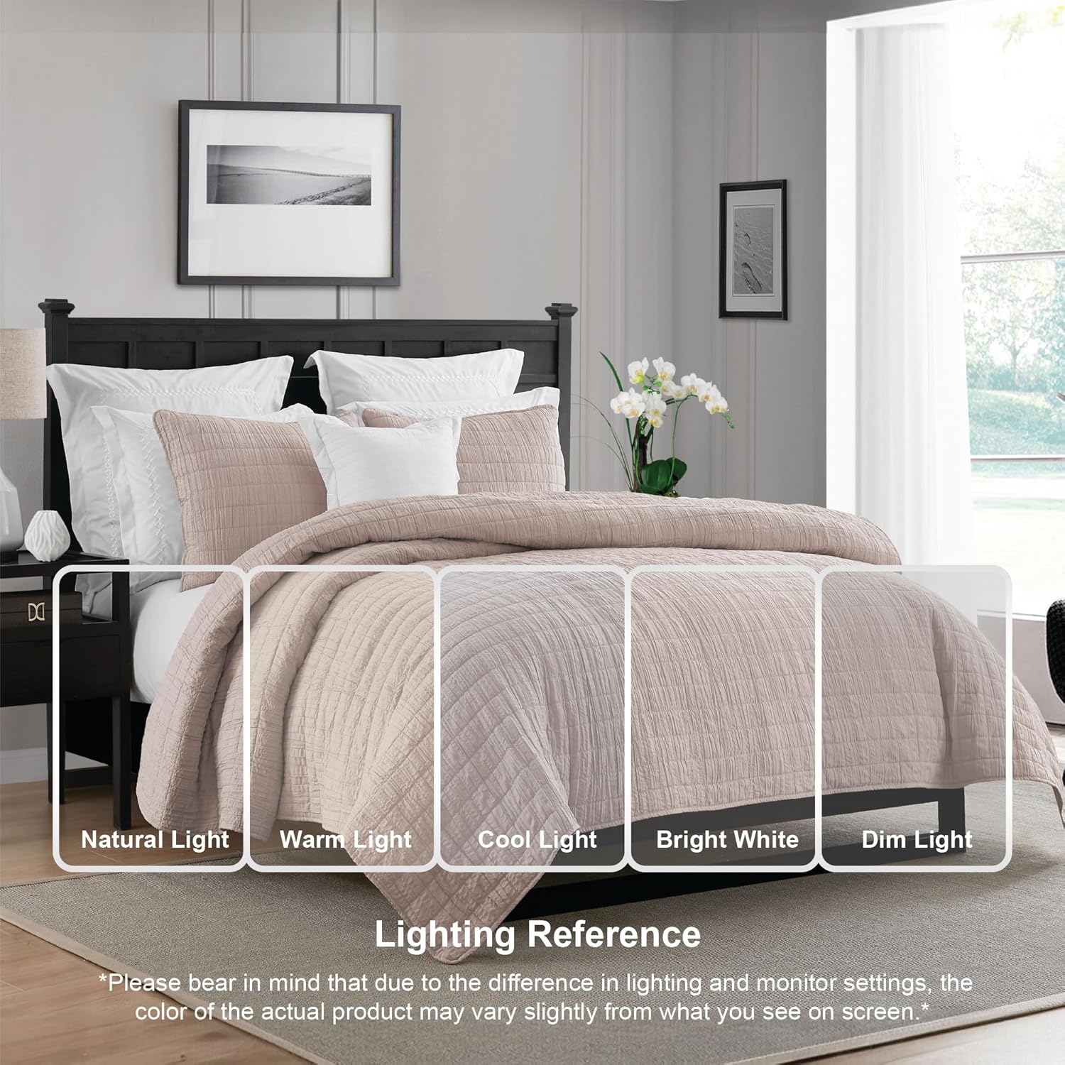 81tIS5-5EyL._AC_SL1500_.jpg Swift Home Lightweight Oversized, Ultra-Soft, Enzyme Washed, Crinkle Texture, Breathable Cotton Blend Fill, 3-Piece Coverlet/Bedspread/Quilt Set – Mushroom, Full/Queen - Image 3