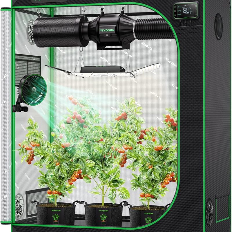 VIVOSUN S425 4x2 Grow Tent, 48"x24"x60" High Reflective Mylar with Observation Window and Floor Tray for Hydroponics Indoor Plant for VS2000