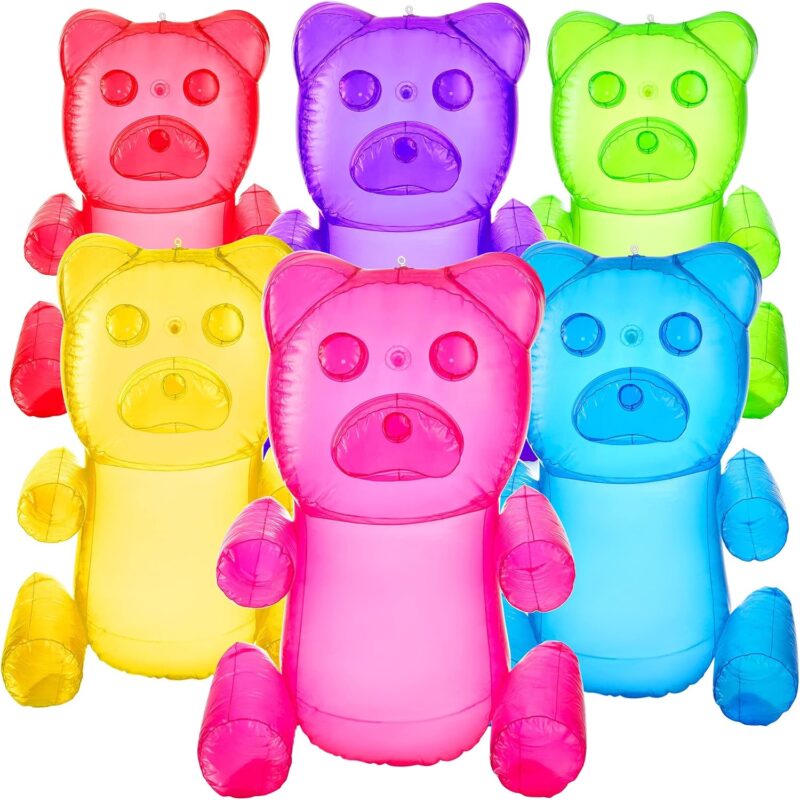 24" Inflatable Gummy Bears (Pack of 3) Huge Blow Up Pool Toys, Fun Photo Booth Props and Big Gummy Bear Decorations for Kids Birthday Parties and Themed Candy Land Party Decor Supplies