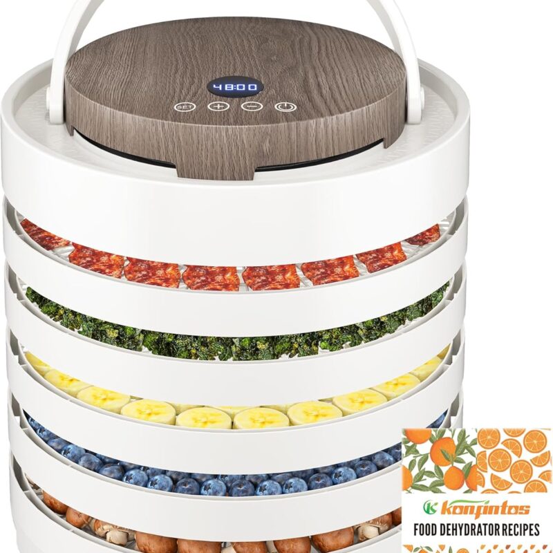 Food Dehydrator for Jerky, 5 BPA-Free Trays Dehyrator Machine for Meat, Fruits, Beef Jerky, Mushroom, with a Convergence Drying Flow System, 500W, Recipes Cookbook included, Freeze Dryer