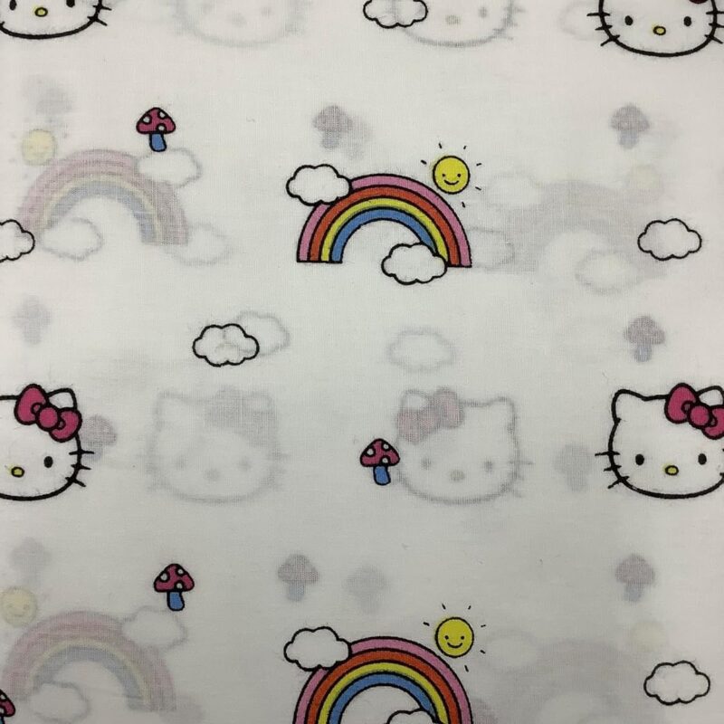 Jay Franco & Sons, Inc. Hello Kitty Cotton Sheet Set (White - Rainbows & Mushrooms, Queen)