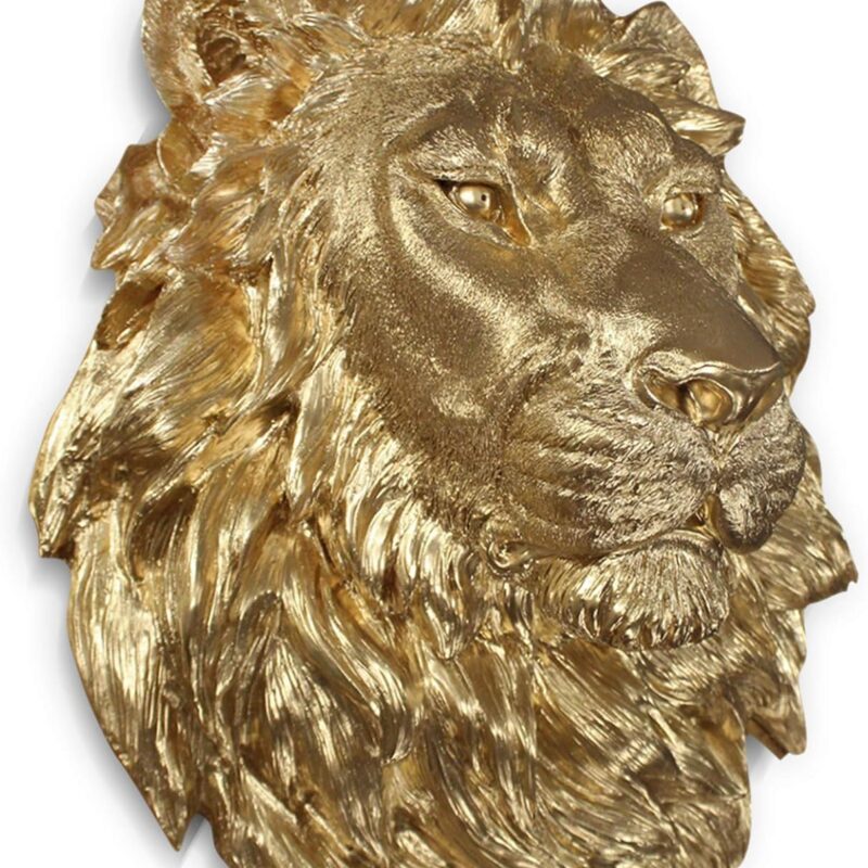 Wallcharmers Large Gold Lion Wall Art - 17-inch Eye-catching Mounted Lion Head - Handmade Poly-Resin Farmhouse Lion Wall Decor, Size Large, Gold