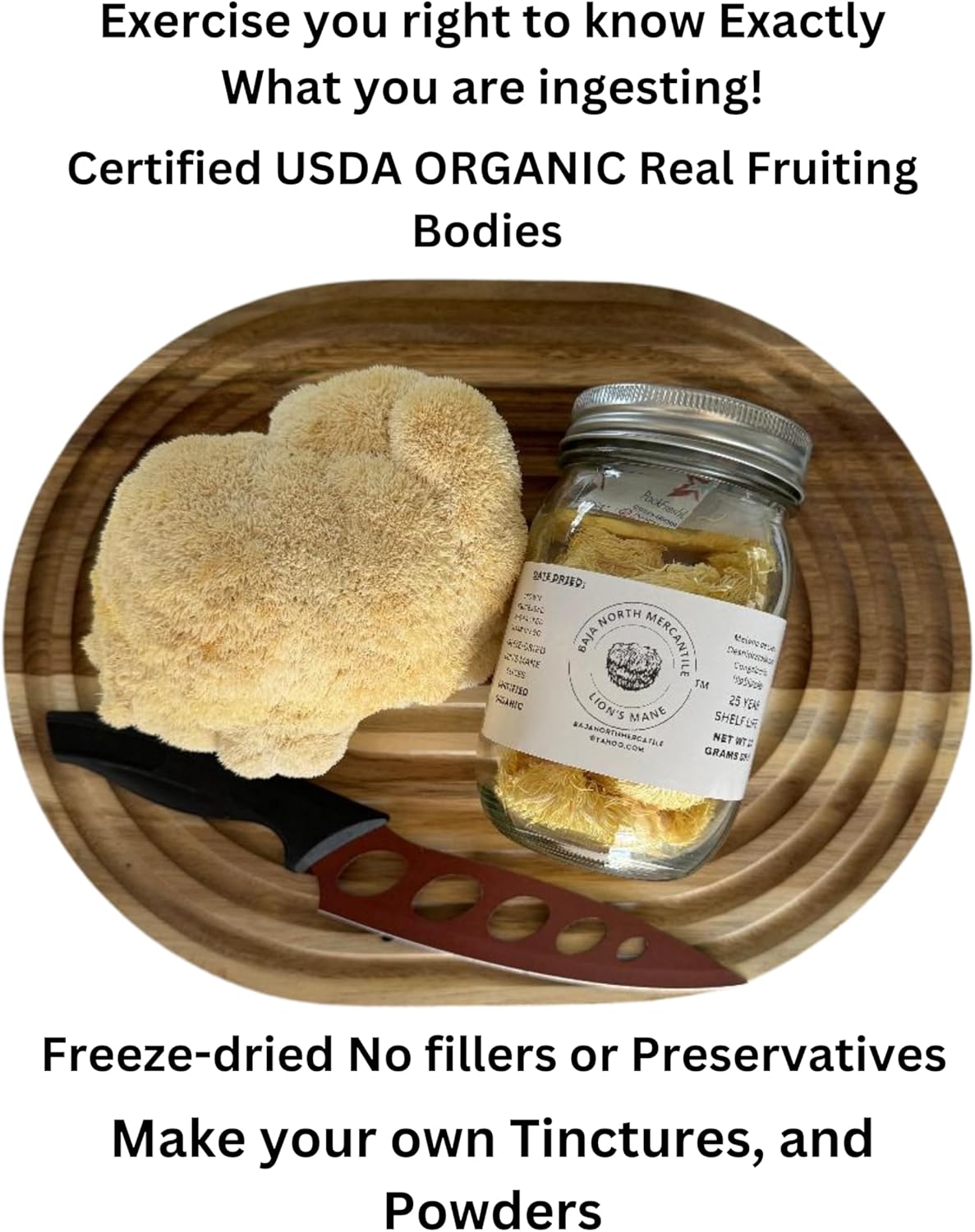 81vbetx41pL._AC_SL1500_.jpg 50 gram Huge JAR of Freeze-Dried Lion's Mane Mushroom Slices. 1.5lbs Rehydrated. 100% Organic. 100% Made in USA. Great for Powder, Tea or Suppliment. No fillers. No Additives. Great for Stamets stack! - Image 2