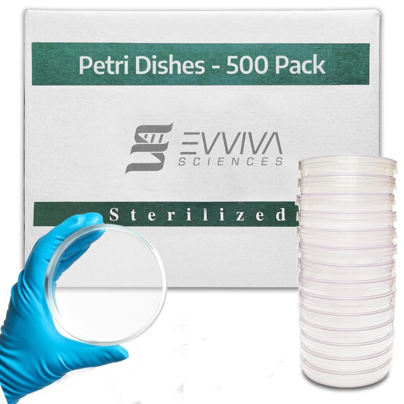 Evviva Sciences Petri Dish 500 Pack – 500 Petri Dishes – 100 X 15mm – Premium Performance – 3 Vents to Reduce Condensation – for Lab Research, Education, & More - W/5 Evviva Transfer Pipettes