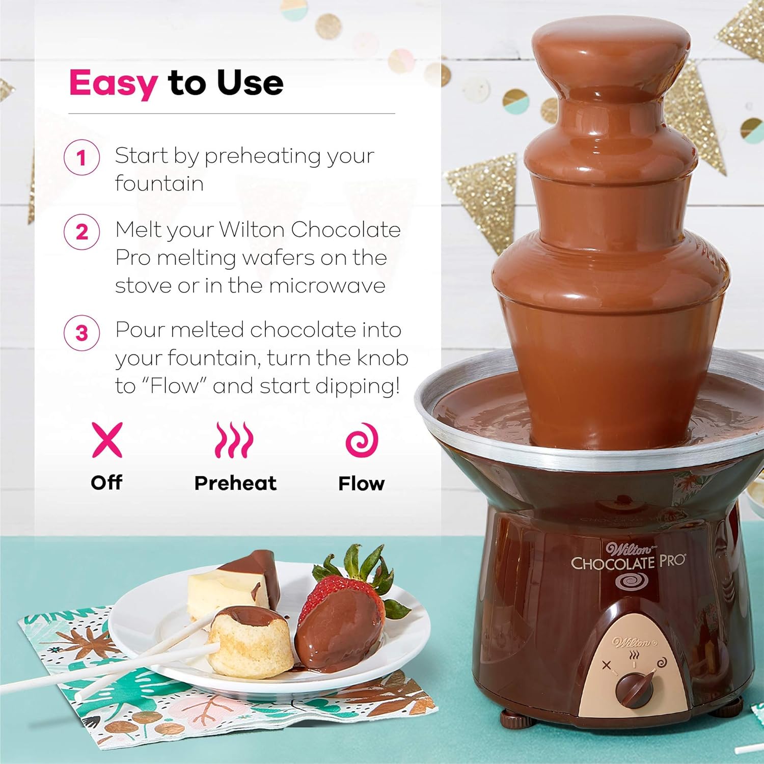 81wH9Stl24L._AC_SL1500_.jpg Wilton Chocolate Pro Chocolate Fountain and Fondue Fountain - Designed to Keep Chocolate Melted for Easy Treat Dipping, 3-Tier, 16-Inches Tall, 4-lb Capacity - Image 4