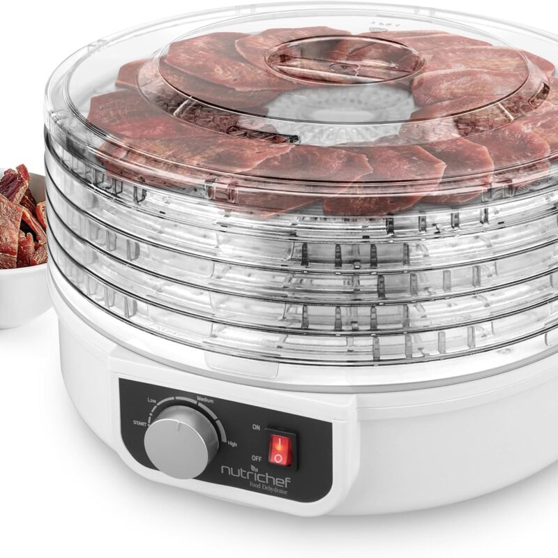 NutriChef Food Dehydrator Machine | Dehydrate Beef Jerky, Meats, Mushrooms, Fruits & Vegetables | Great For At Home Use | Uses High-Heat Circulation for Even Dehydration | 5 Easy to Clean Trays.