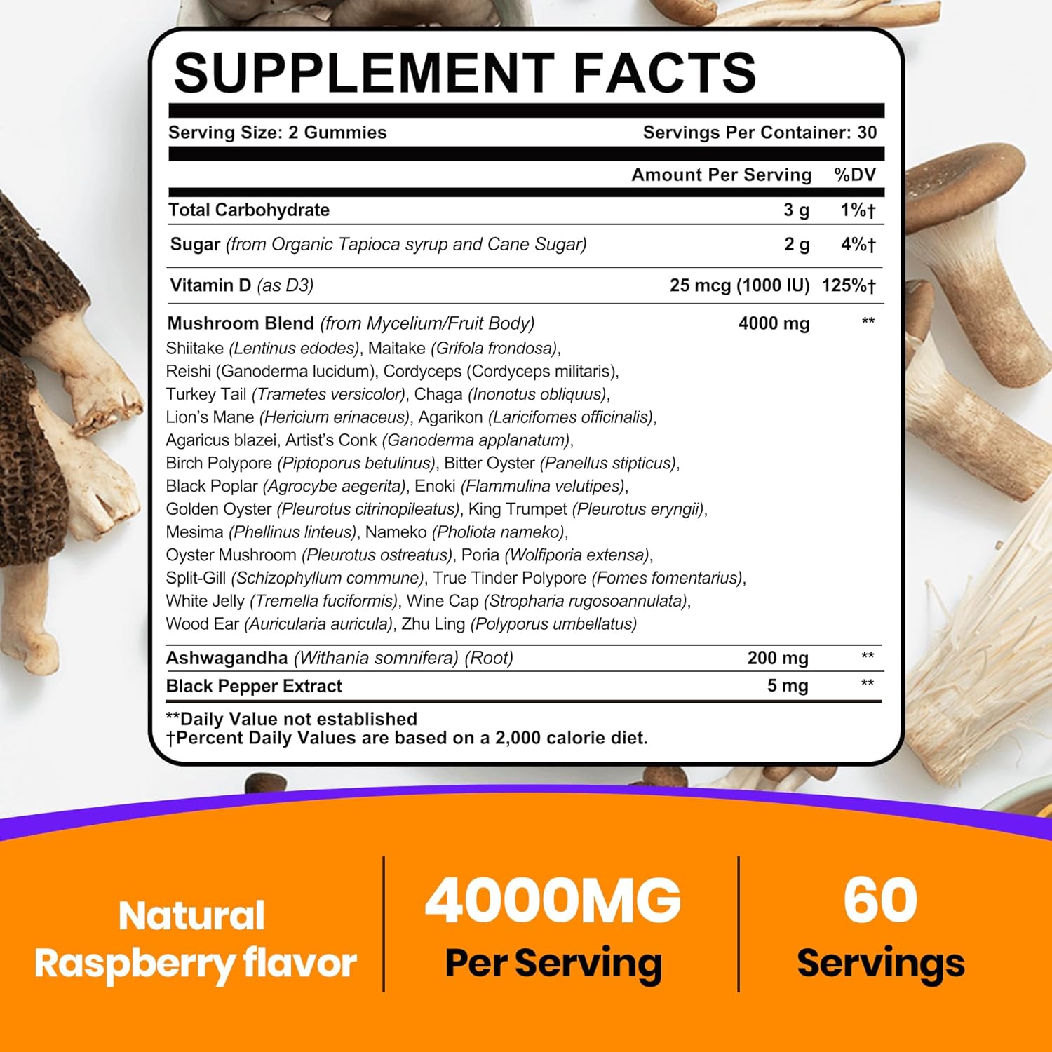 81z3Uw7blnL._AC_SL1500_.jpg Mushroom Gummies, Mushroom Supplement 4000mg with Ashwagandha & Lion's Mane, Turkey Tail, Reishi, Chaga, Cordyceps & More for Brain, Energy, Focus, Organic Mushrooms Complex Gummies for Adults, 240ct - Image 2