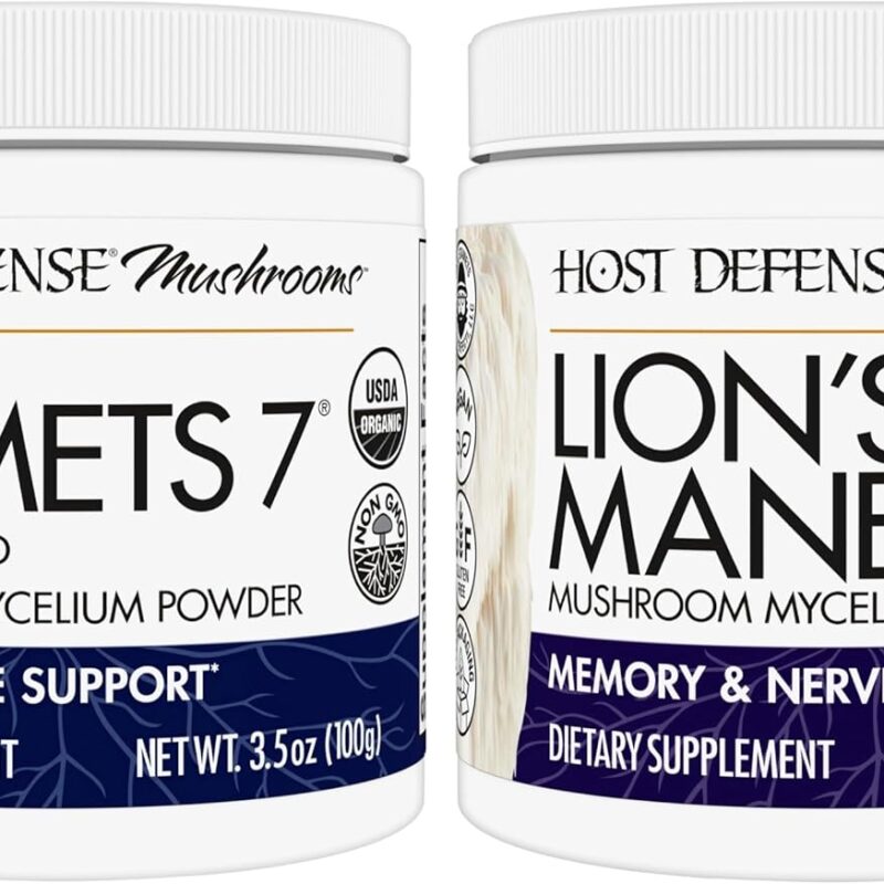 Host Defense Bundle with Stamets 7 Mushroom Powder, 3.5 oz & Lion's Mane Powder, 3.5 oz - Support Immune Health with 7 Species Blend - Support Brain Health, Memory & Focus