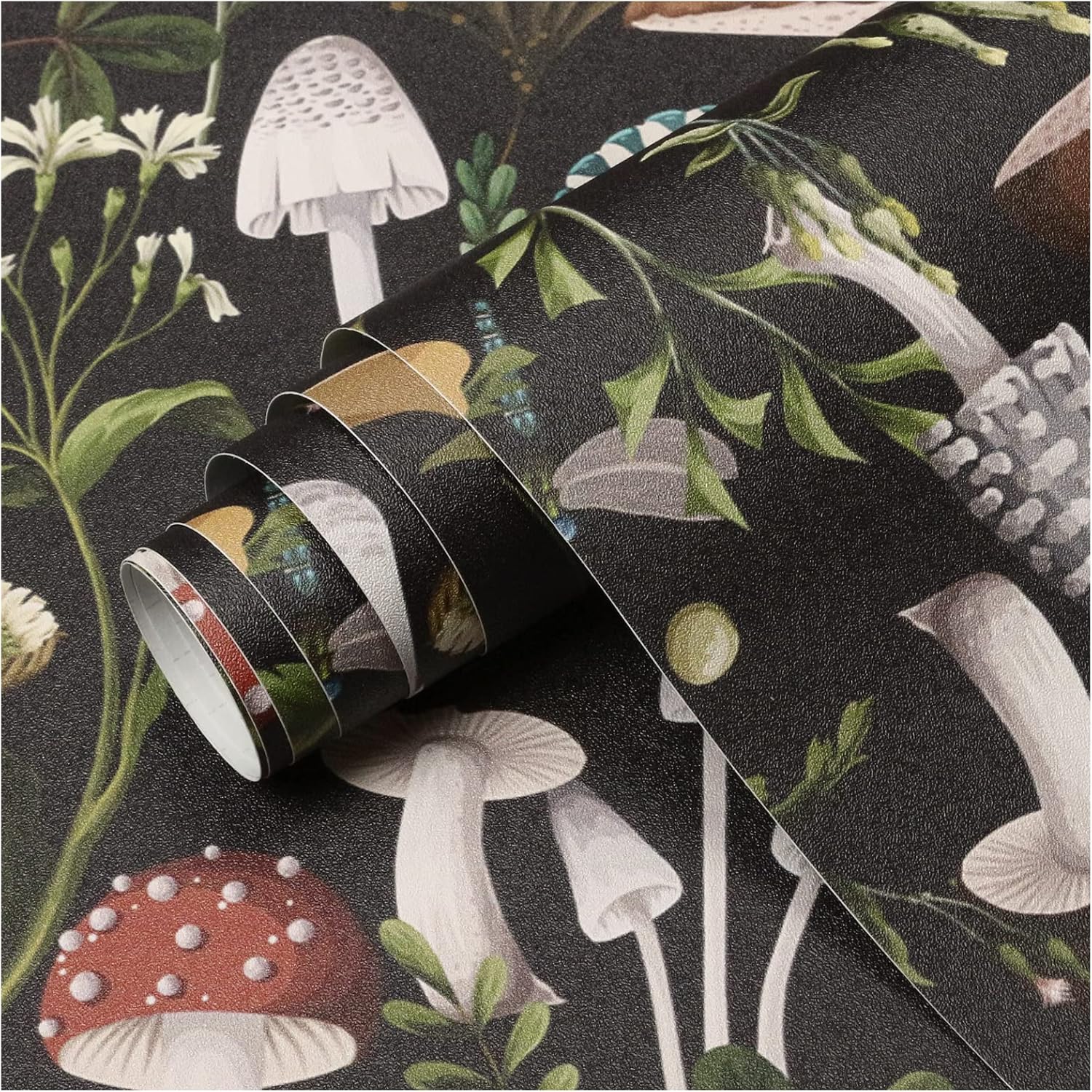91CukEsFLdL._AC_SL1500_.jpg HAOKHOME Peel and Stick Wallpaper Boho Mushroom Removable Stick on Forest Contact Paper for Bathroom Black/Brown/Green 17.7in x 32.8ft - Image 8