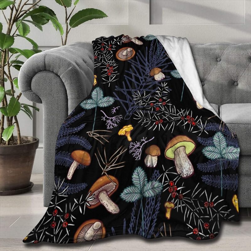 Dark Wild Forest Mushrooms Customized Blanket Soft and Lightweight Flannel Throw Suitable for Use in Bed, Living Room and Travel 80"x60" for Audlt