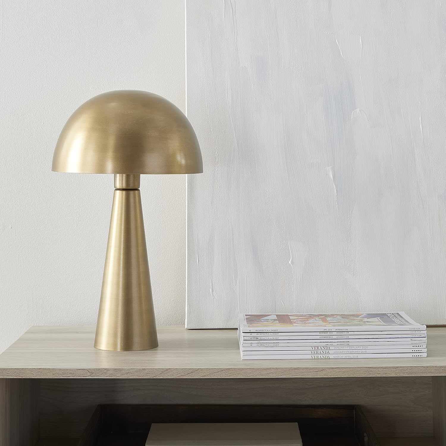 91HVbY4jrkL._AC_SL1500_.jpg Nourison 16" Antique Gold Metal Mushroom Table Lamp, Modern, Retro, Desk Light for Bedroom, Dining, Office, Entryway