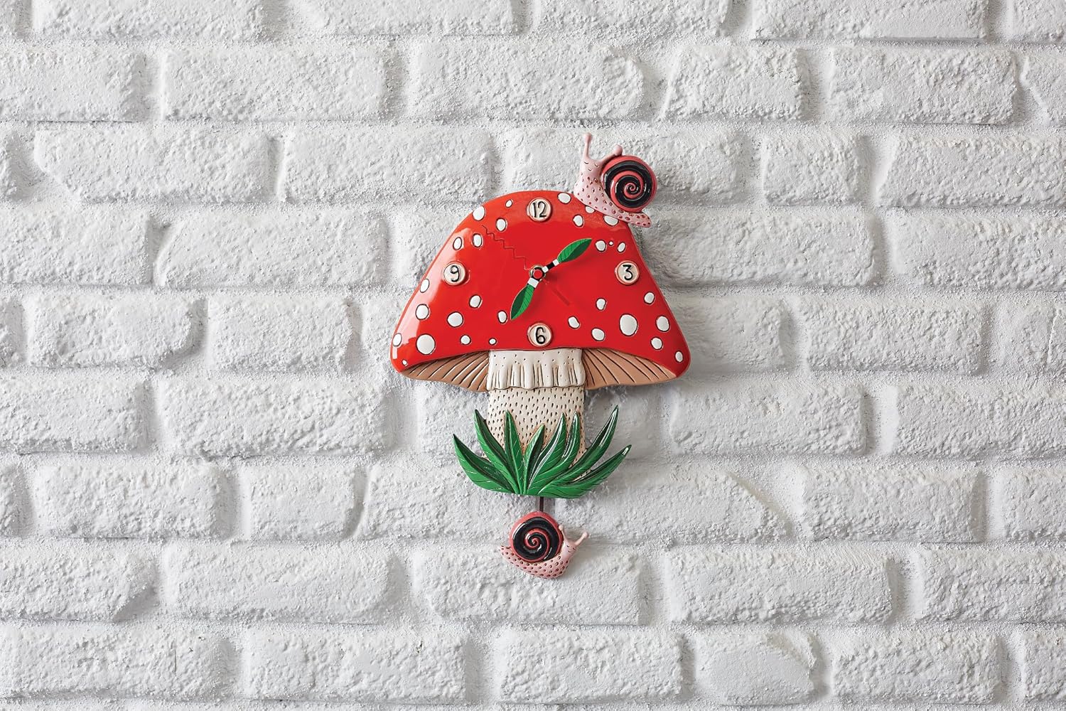 91KZjWJDoTL._AC_SL1500_.jpg Enesco Allen Designs Fun-Guy Forest Mushroom and Snails Sculpted Pendulum Wall Clock, 11.61 Inch, Multicolor - Image 3