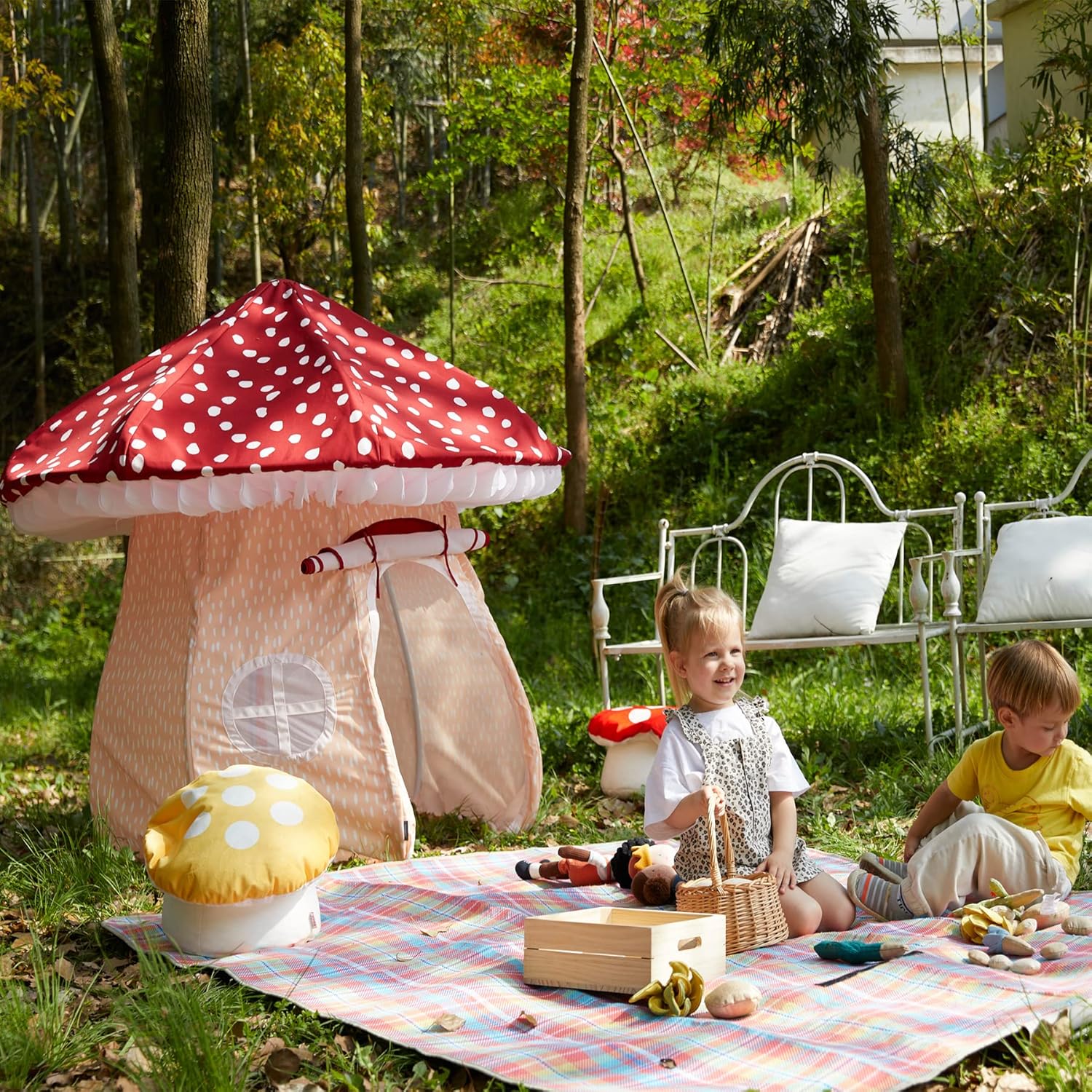 91ZKXoTlFtL._AC_SL1500_.jpg Asweets Mushroom Tent Kids Playhouse Tent – Boys and Girls Play Fort with Exquisite Design for Imaginative Indoor/Outdoor Play Tent - Image 4